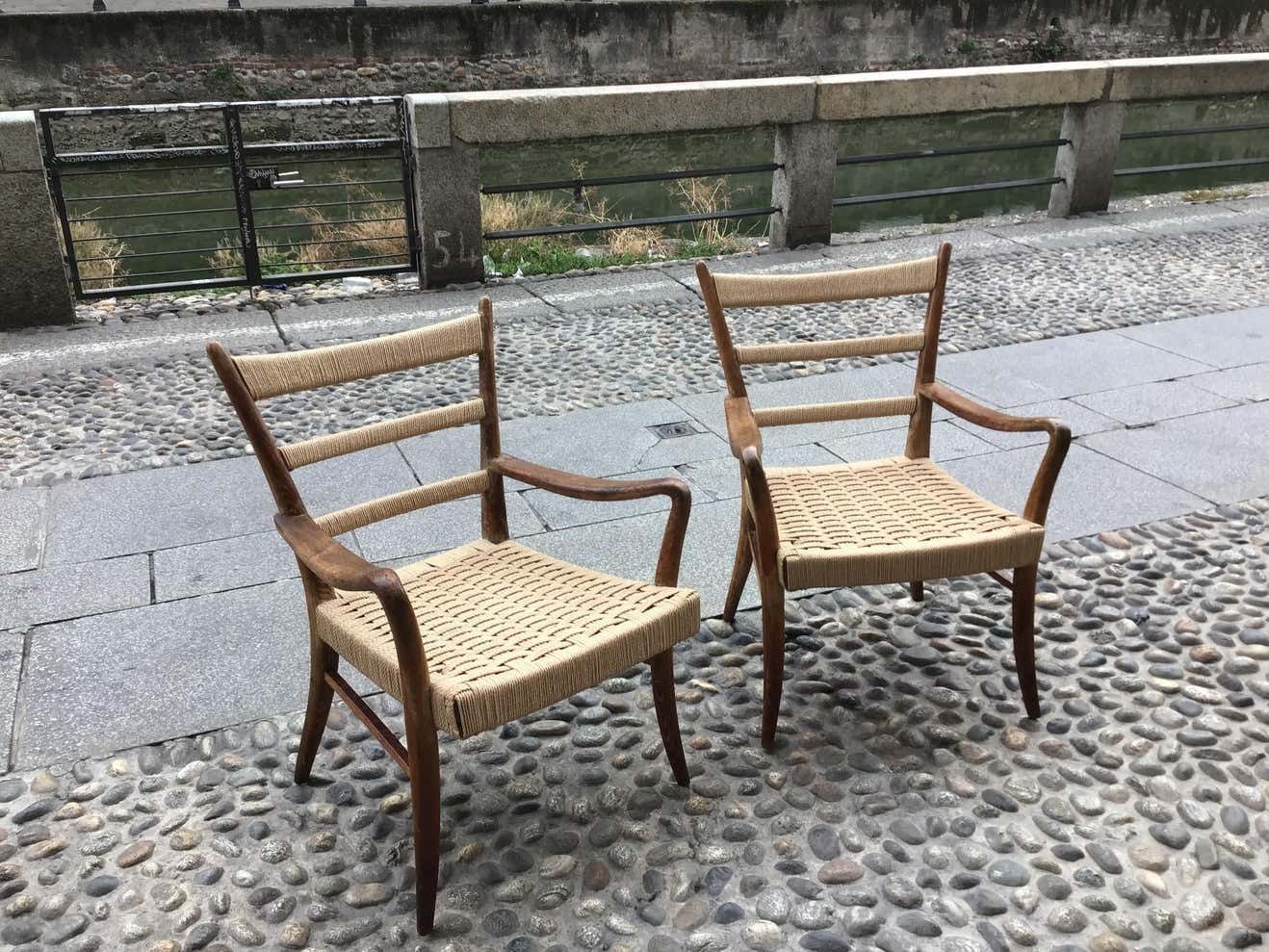 Augusto Romano Armchair Wood Rope Stuffing 1940 Italy photo buy