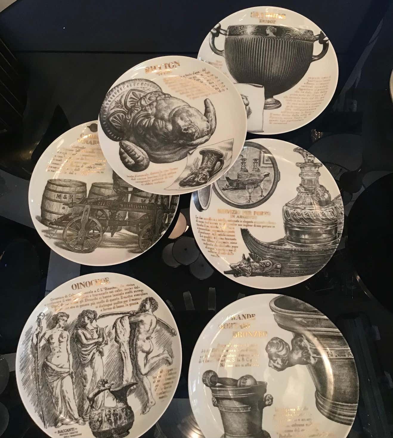Fornasetti Set Of 6 Plates For Martini And Rossi Porcelain, 1970, Italy photo 2898.0