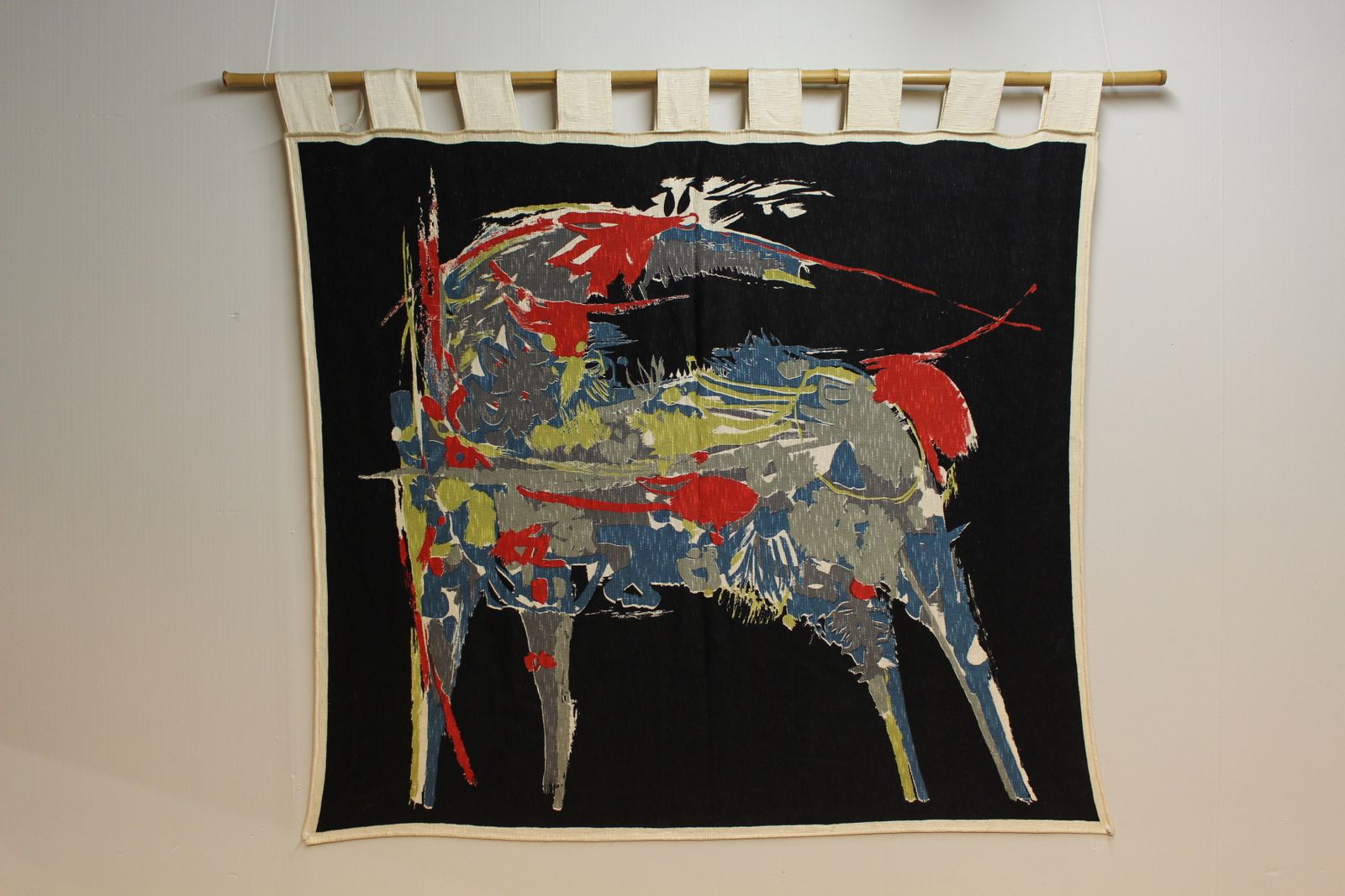 Amazing 1960’s Screen Print Fabric Wall Hanging Possibly Heals