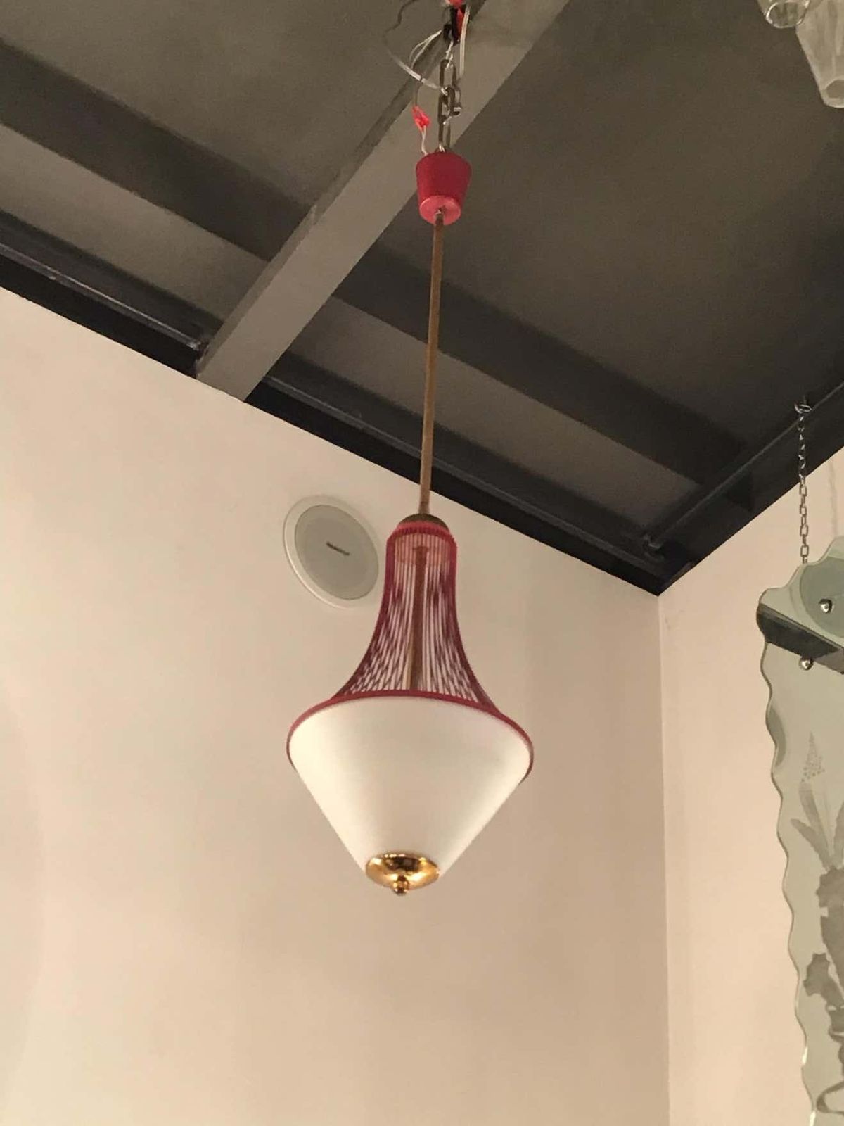 Stilnovo Chandelier Brass Opaline Glass Metal 1950 Italy photo 1449.0