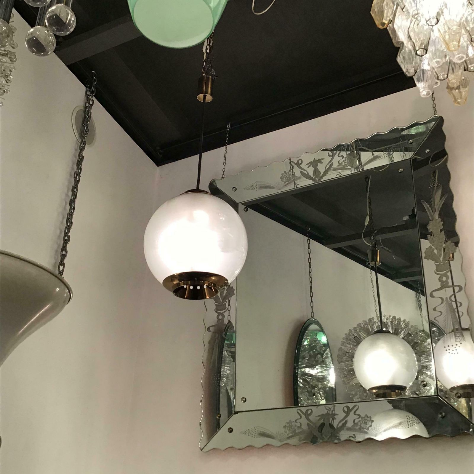 Azucena Luigi Caccia Dominioni Couple Chandelier Brass Glass 1950 Italy photo vinterior