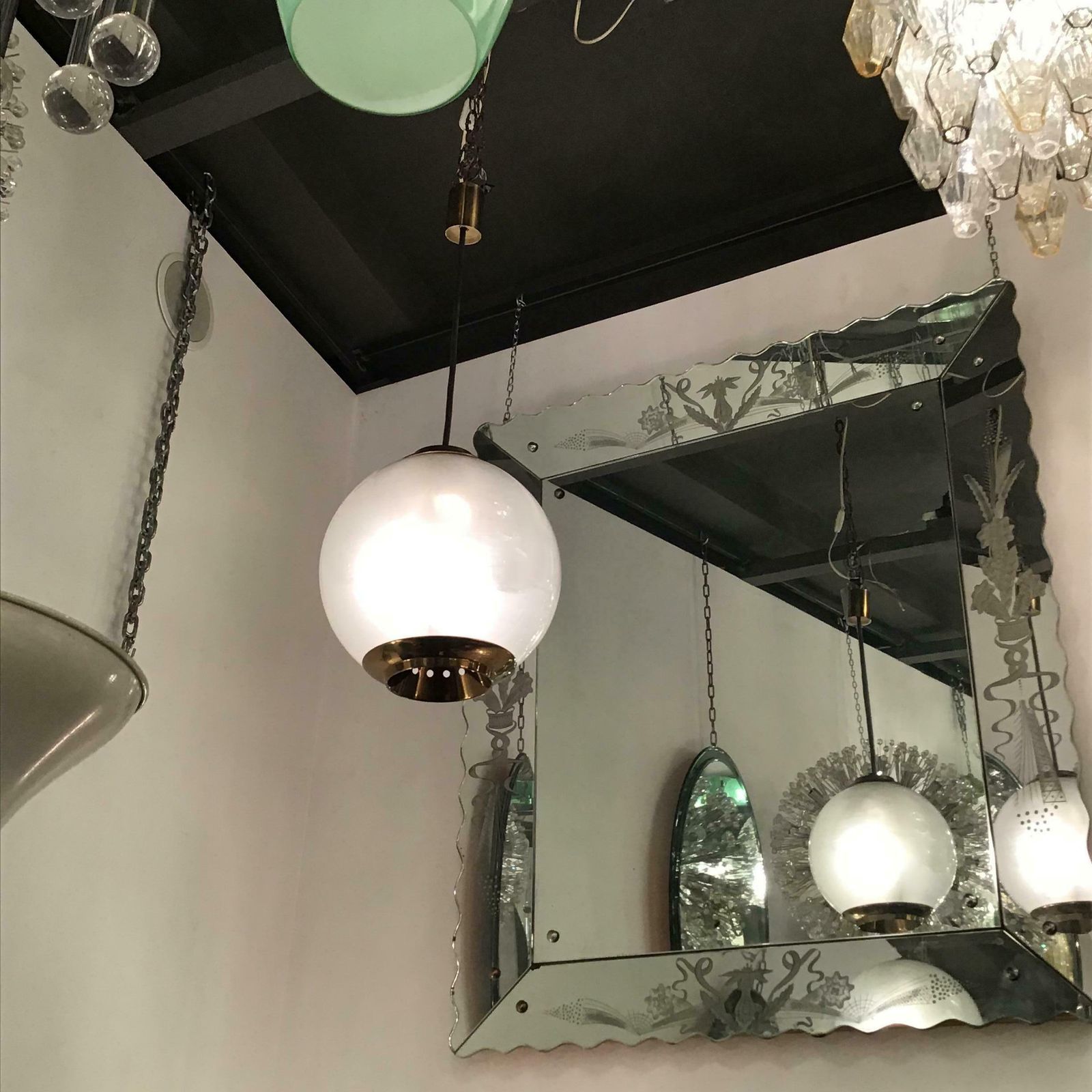 Azucena Luigi Caccia Dominioni Couple Chandelier Brass Glass 1950 Italy photo vintage