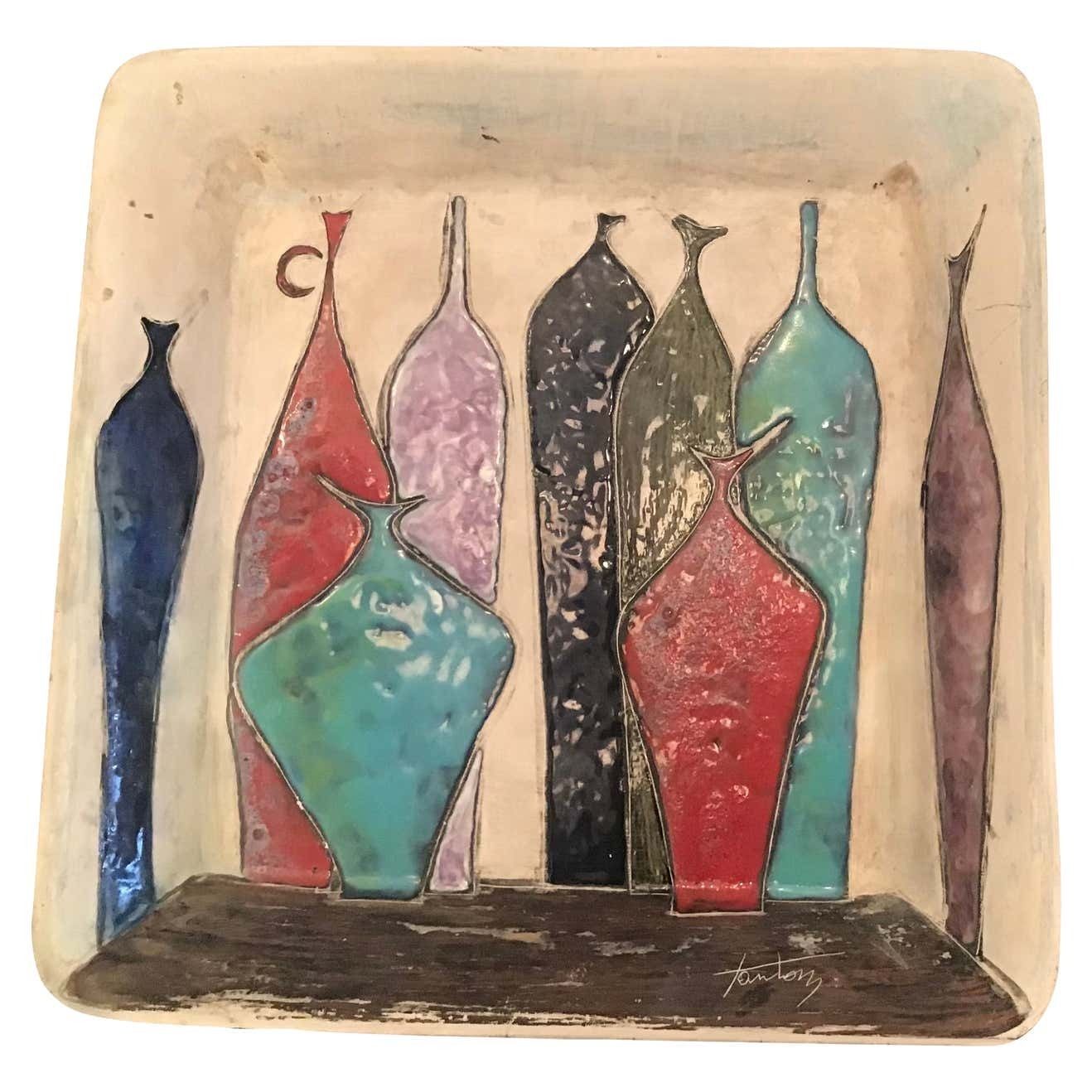 Marcello Fantoni Empty Pockets / Wall Plate Lustre Worked Ceramic, 1950, Italy