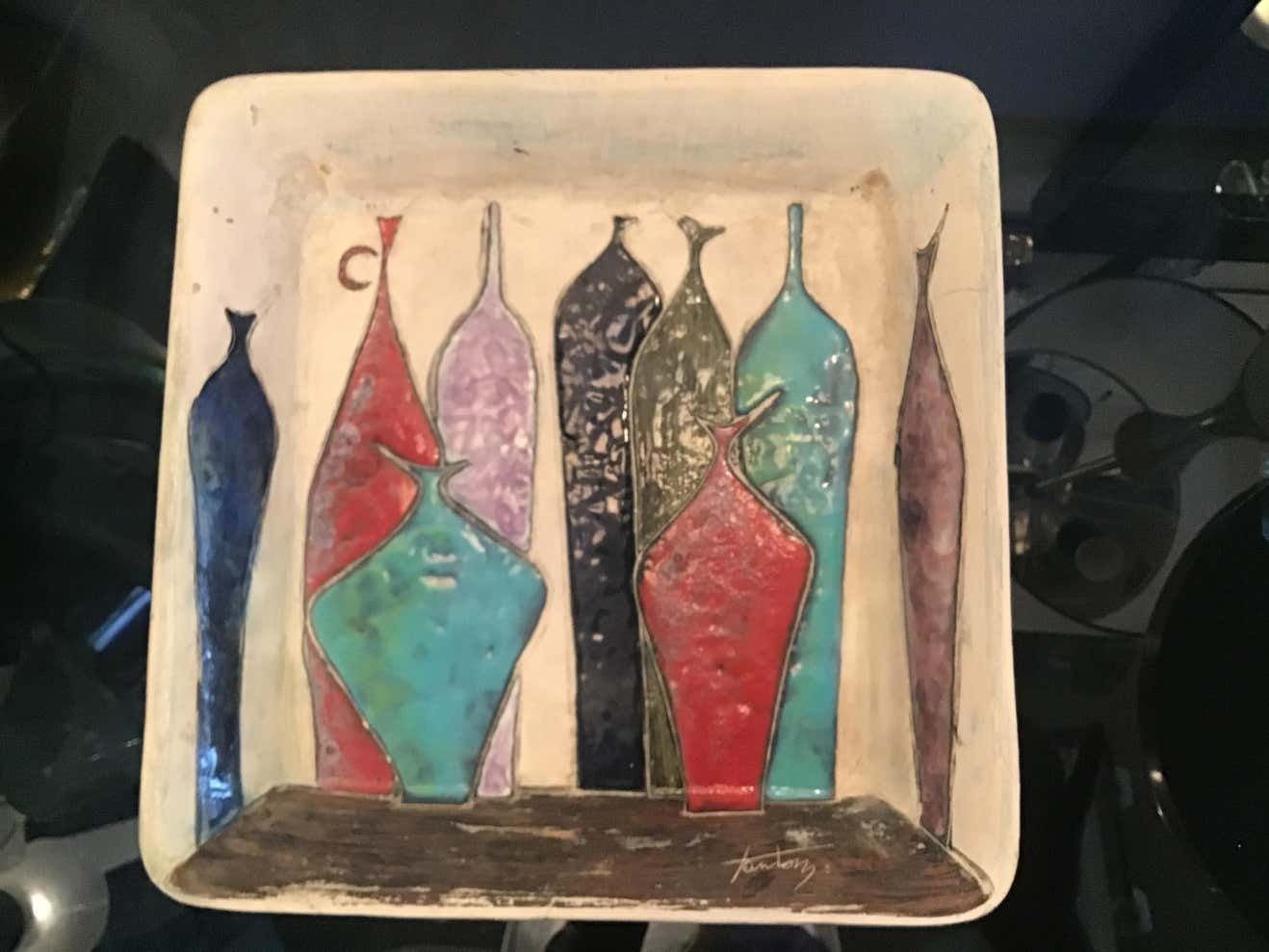 Marcello Fantoni Empty Pockets / Wall Plate Lustre Worked Ceramic, 1950, Italy photo vintage