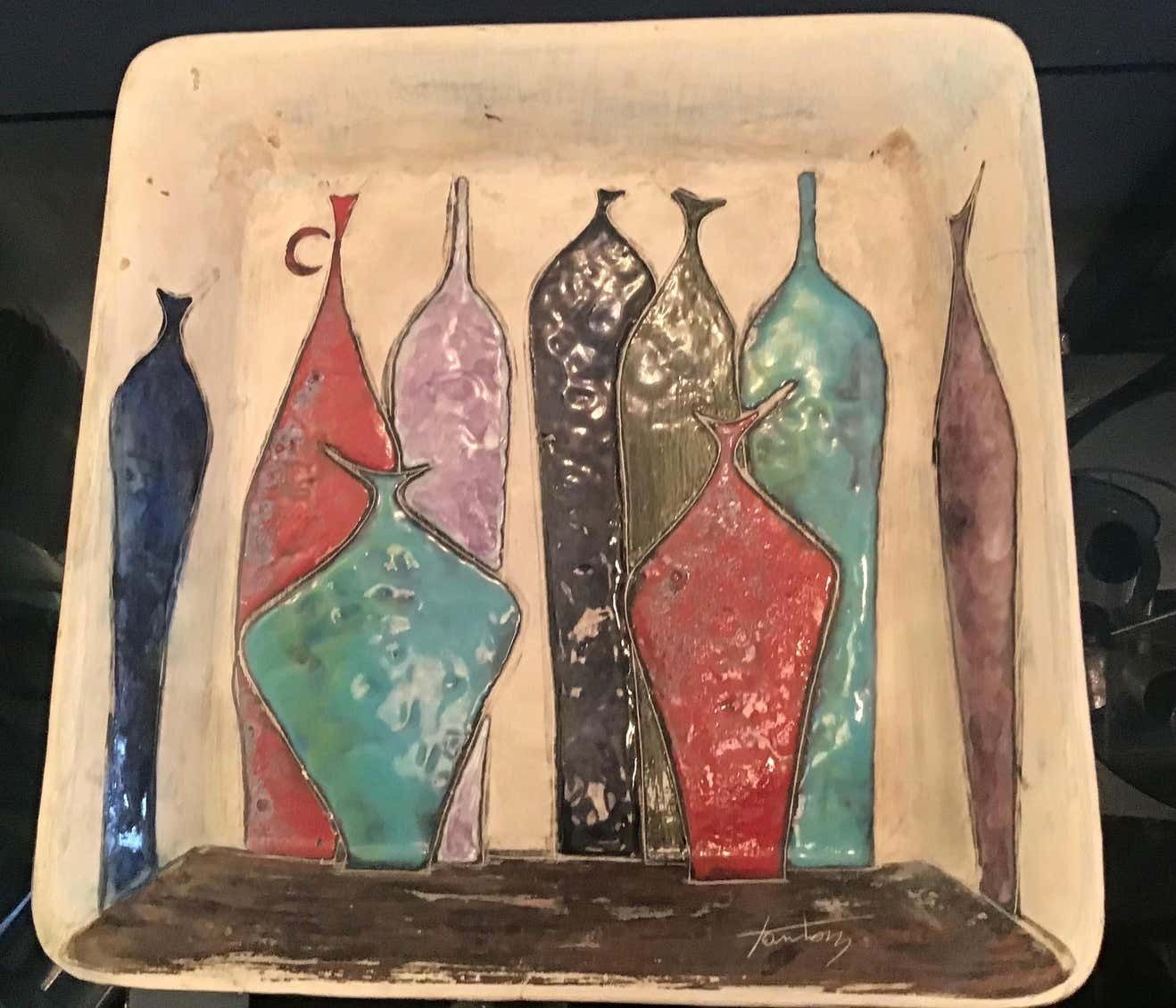 photo furniture Marcello Fantoni Empty Pockets / Wall Plate Lustre Worked Ceramic, 1950, Italy