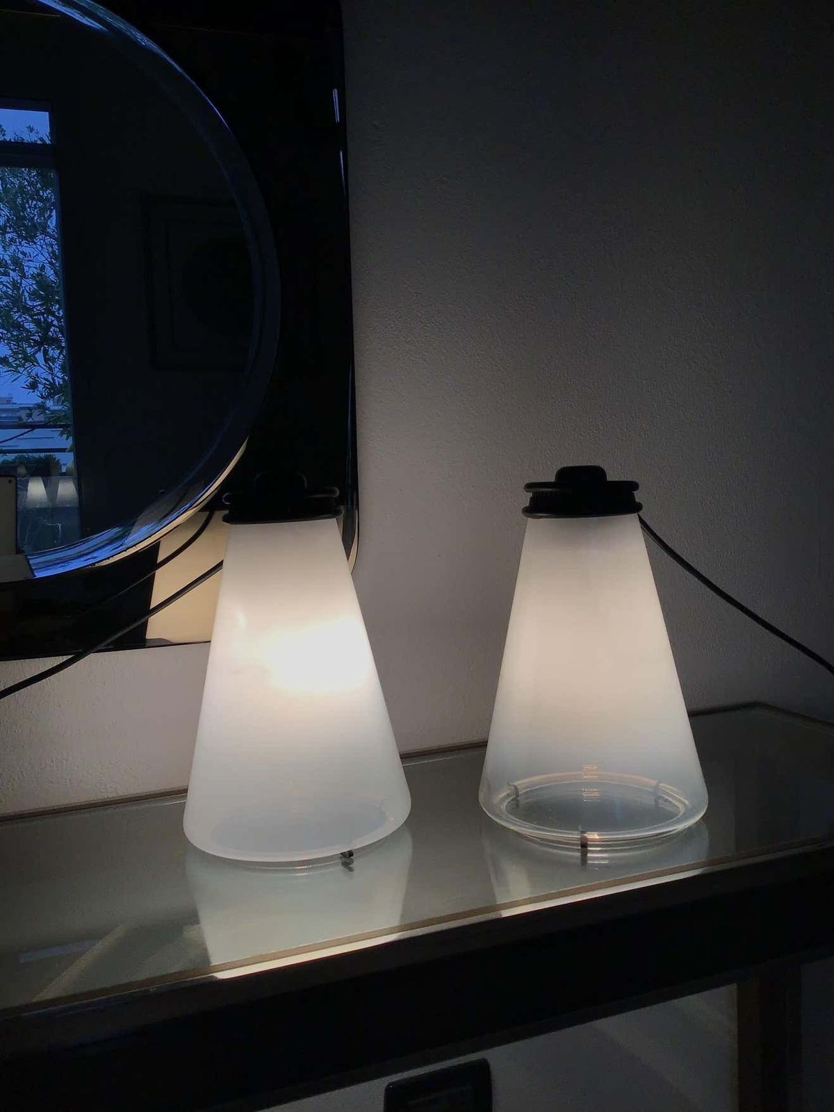 Arteluce Couple Table Lamp Conetto “Ezio Didone” Glass, 1979 photo vintage