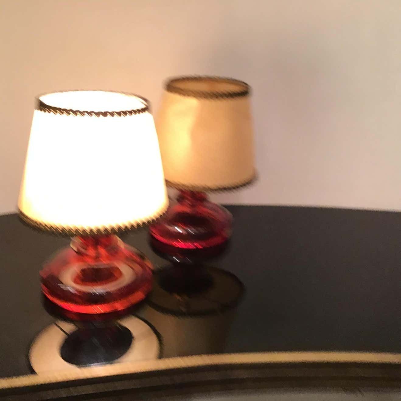 photo furniture Seguso Flavio Poli Murano Glass Brass Fabric Lampshade, 1960, Italy