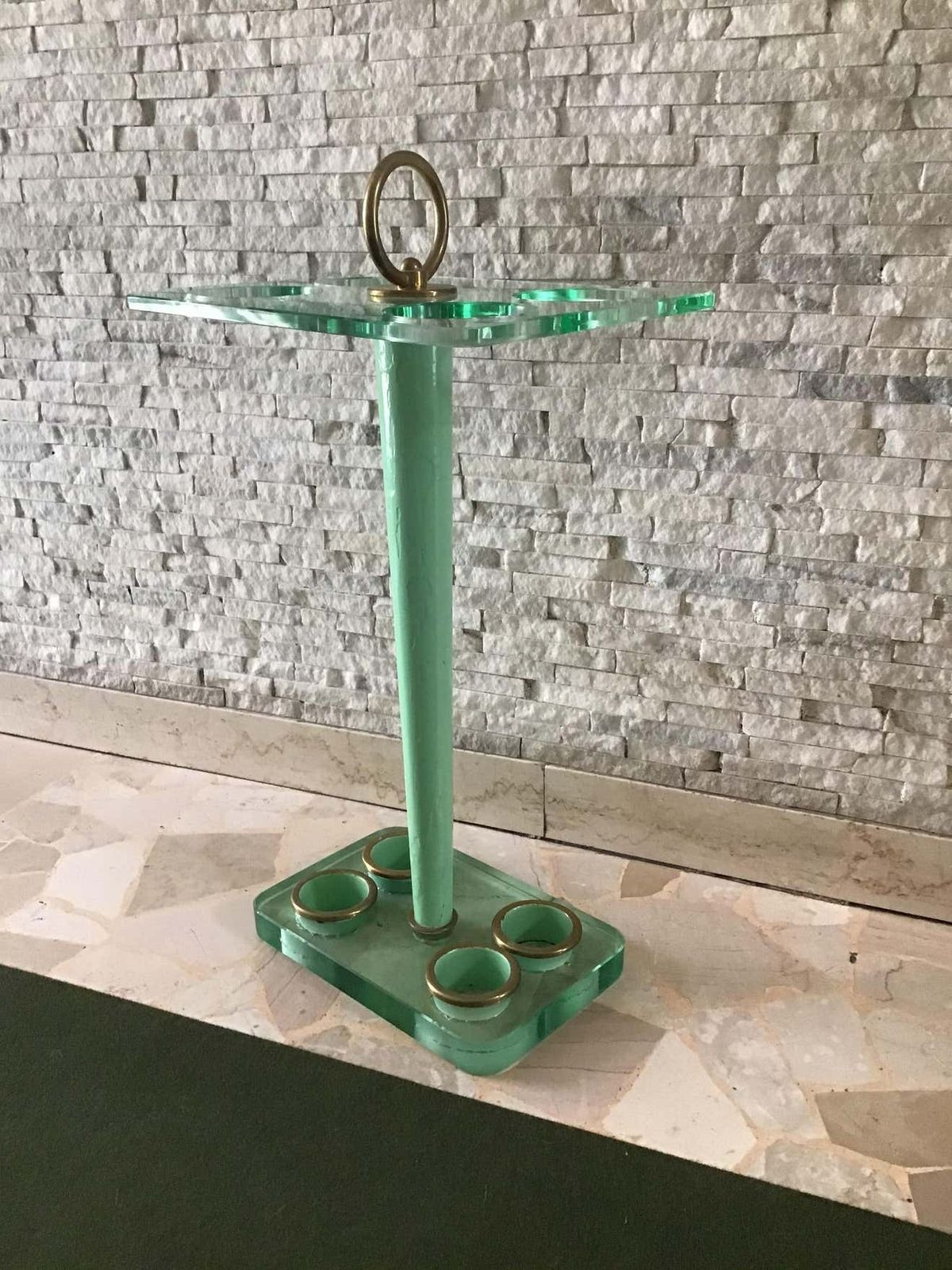 Fontana Arte Umbrella Holder Glass Brass, 1945, Italy photo vinterior