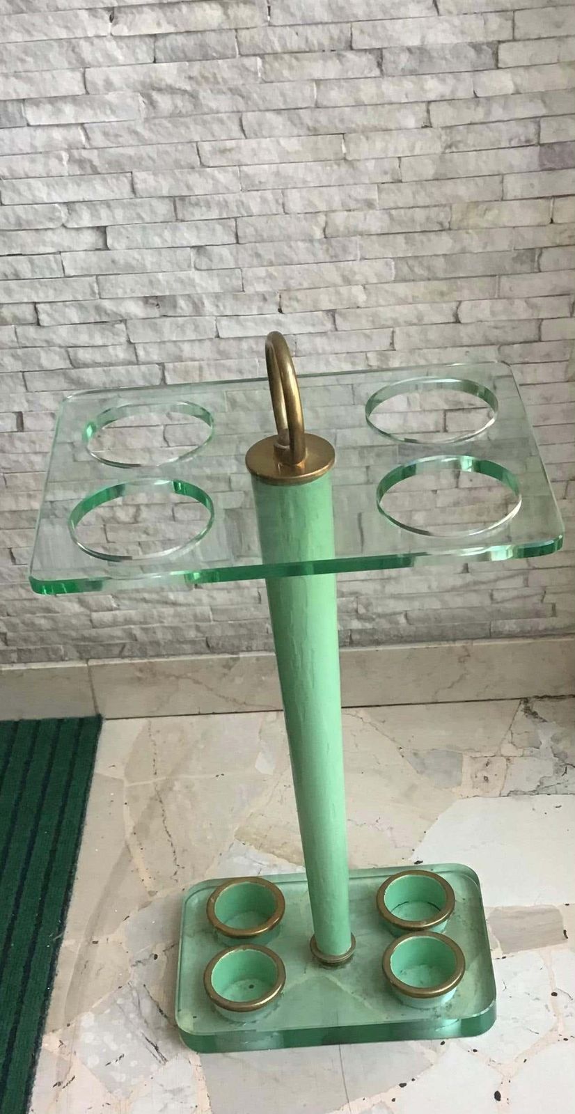 Fontana Arte Umbrella Holder Glass Brass, 1945, Italy photo vintage