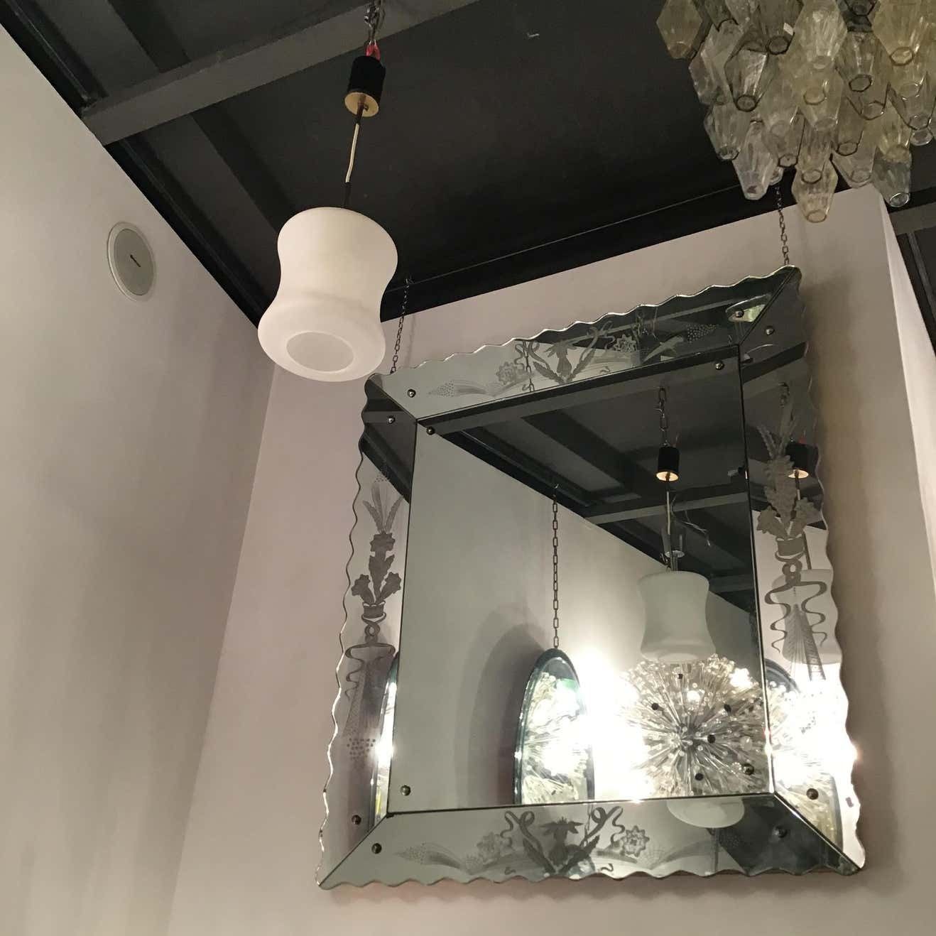 Stilnovo Chandelier Opaline Glass Brass 1950 Italy photo 1268.0