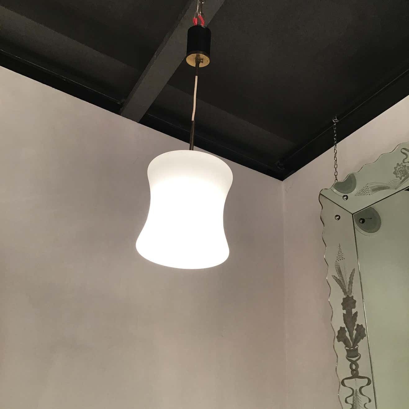 Lighting Stilnovo Chandelier Opaline Glass Brass 1950 Italy photo