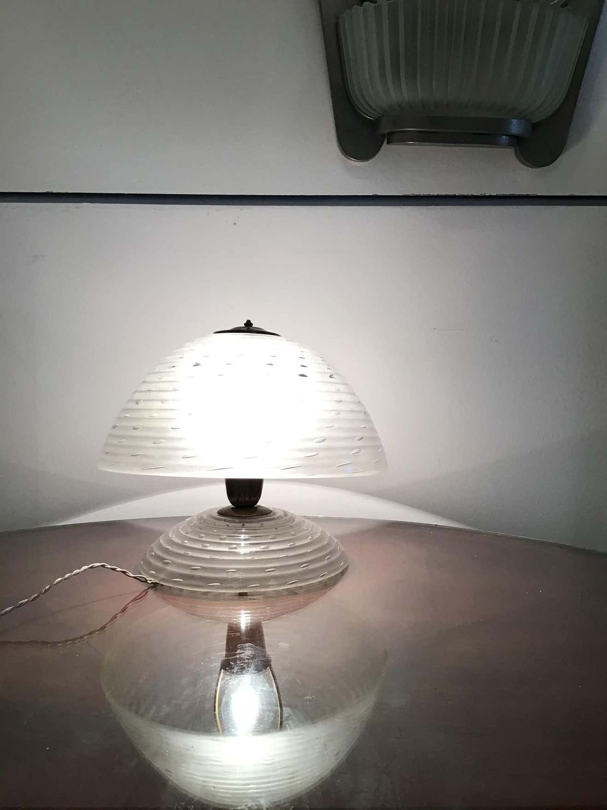 photo for sale Barovier E Toso Mushroom Table Lamp 1940 Murano Glass Brass, Italy
