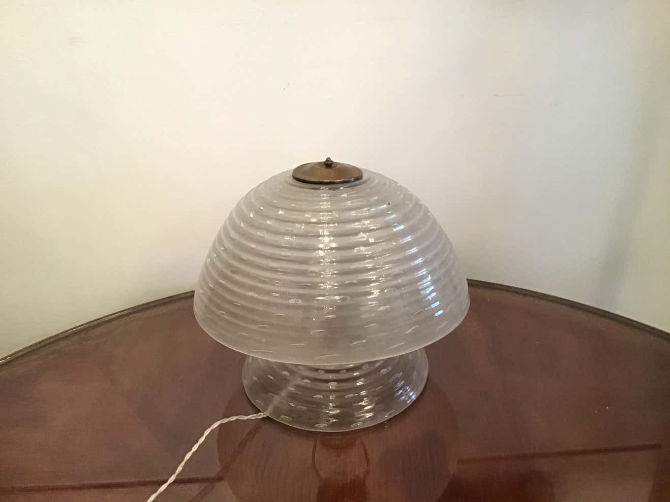 photo vintage Barovier E Toso Mushroom Table Lamp 1940 Murano Glass Brass, Italy