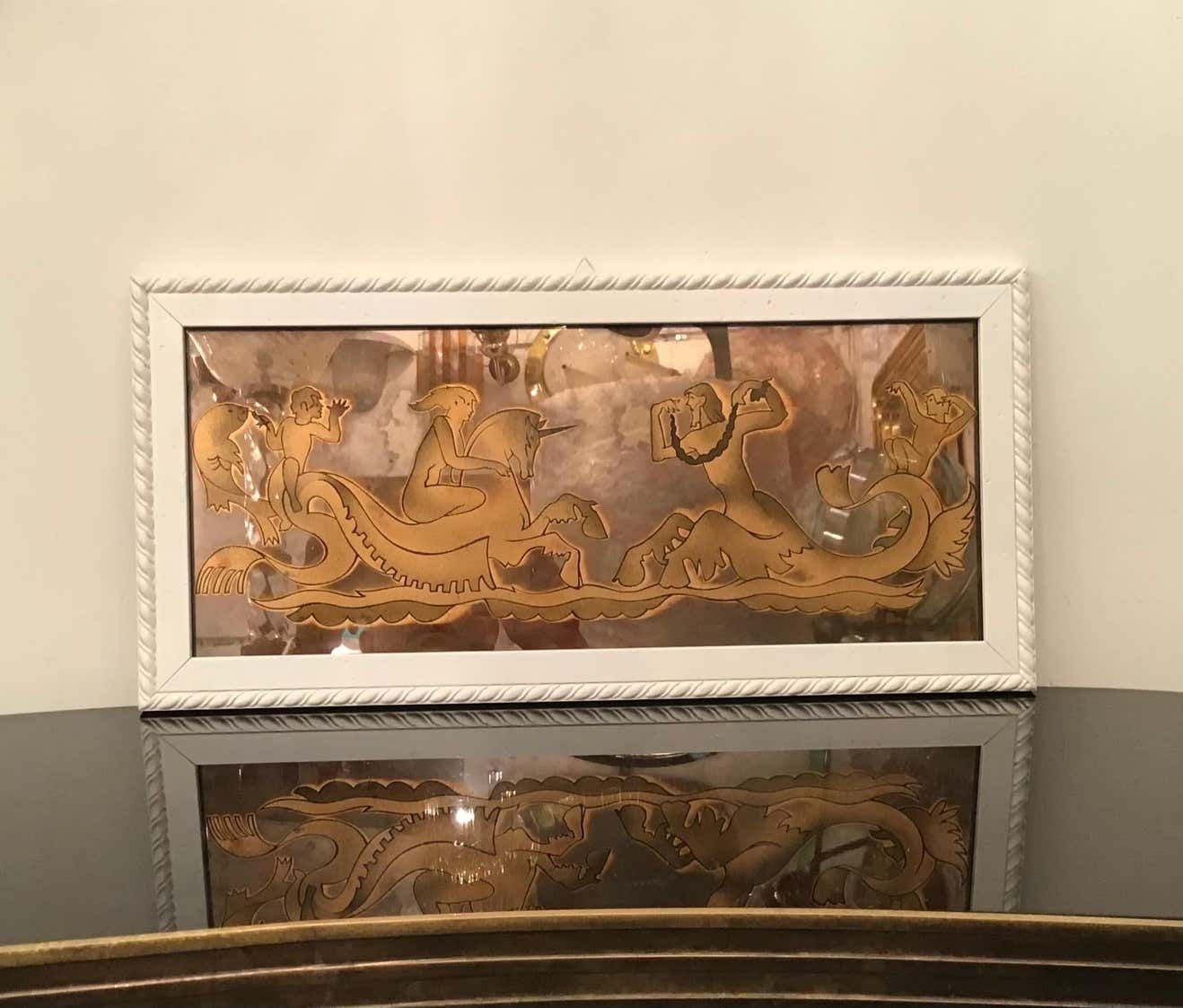 Luigi Brusotti “ Love On The High Seas” And Decorated Glass Wood 1940 Italy photo 2264.0