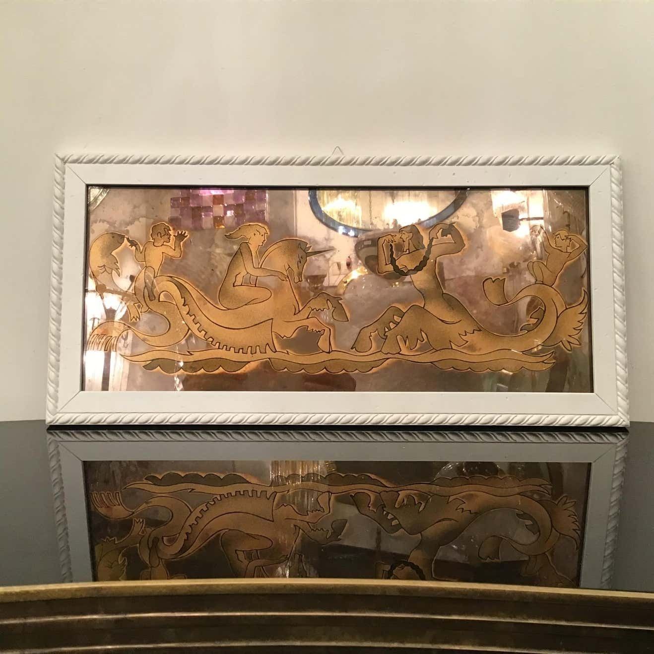 photo furniture Luigi Brusotti “ Love On The High Seas” And Decorated Glass Wood 1940 Italy