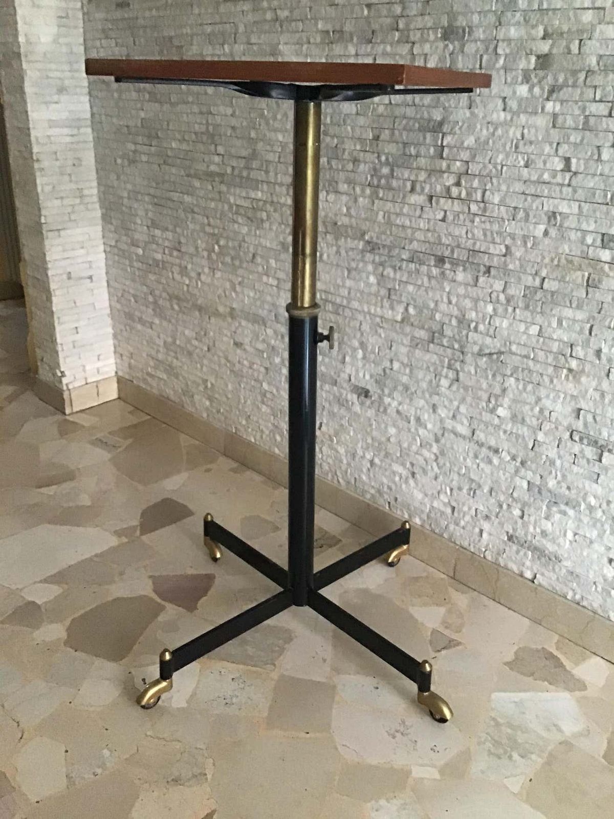 Ignazio Gardella Height Adjustable Table Wood Brass 1950 Italy photo for sale