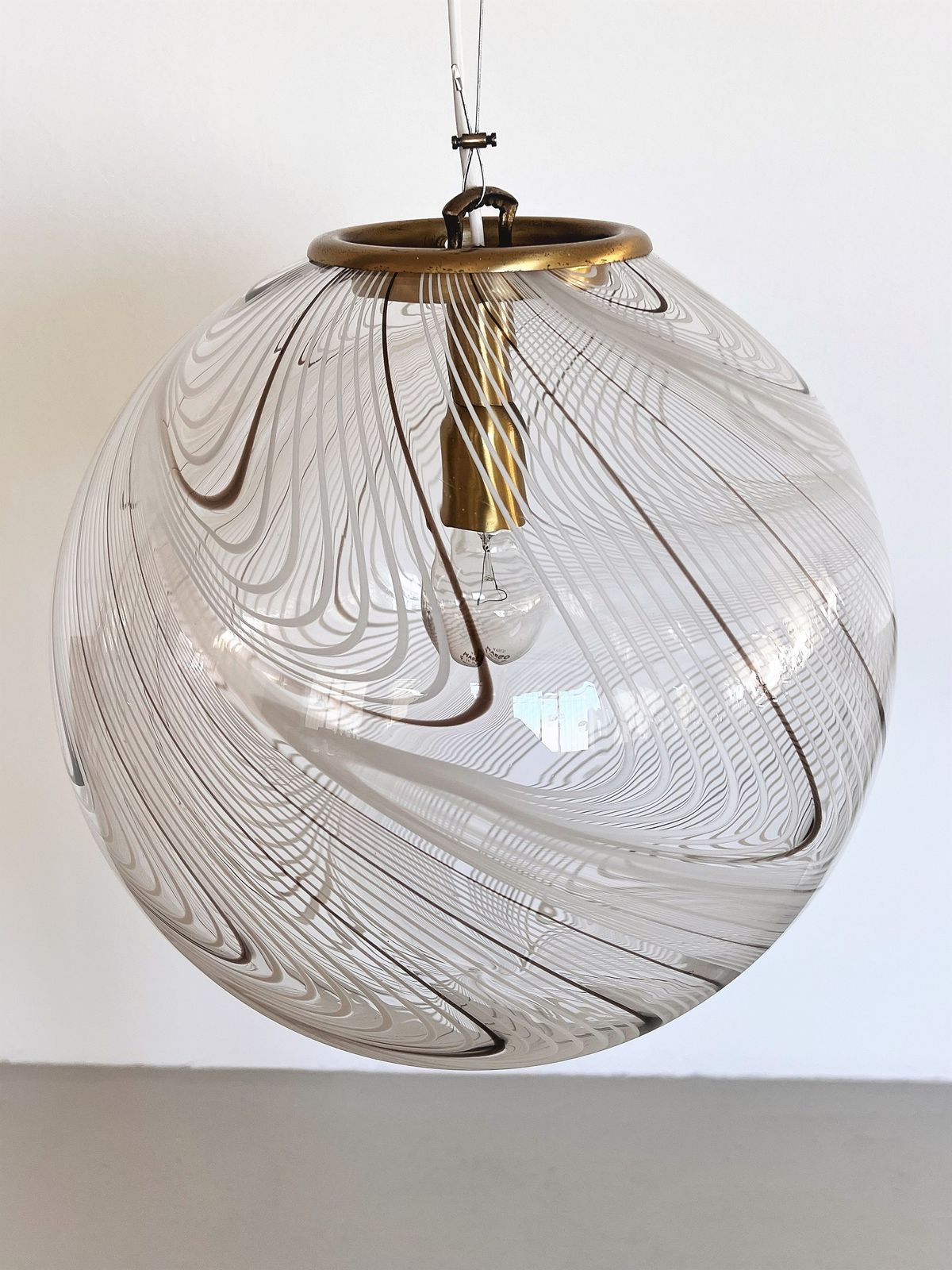 Italian Murano Glass And Brass Pendant Light In Style Of Lino Tagliapietra, 1970 photo furniture