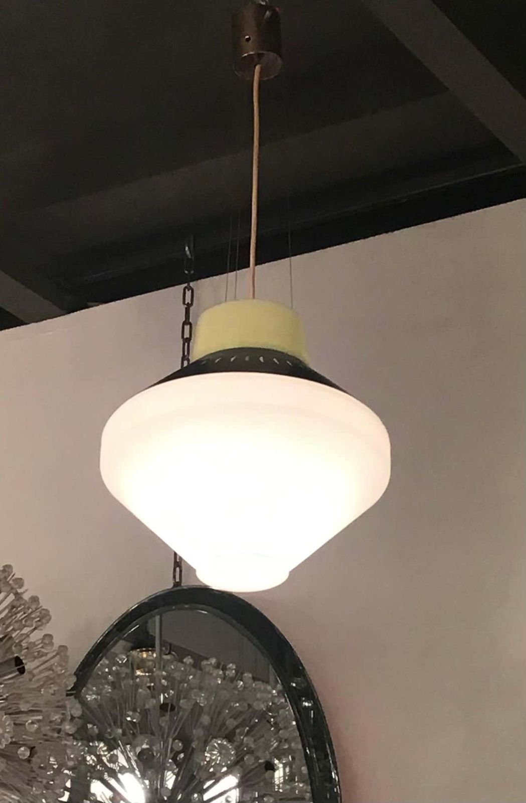Stilnovo Chandelier Opaline Glass Brass Metal 1955 Italy photo furniture