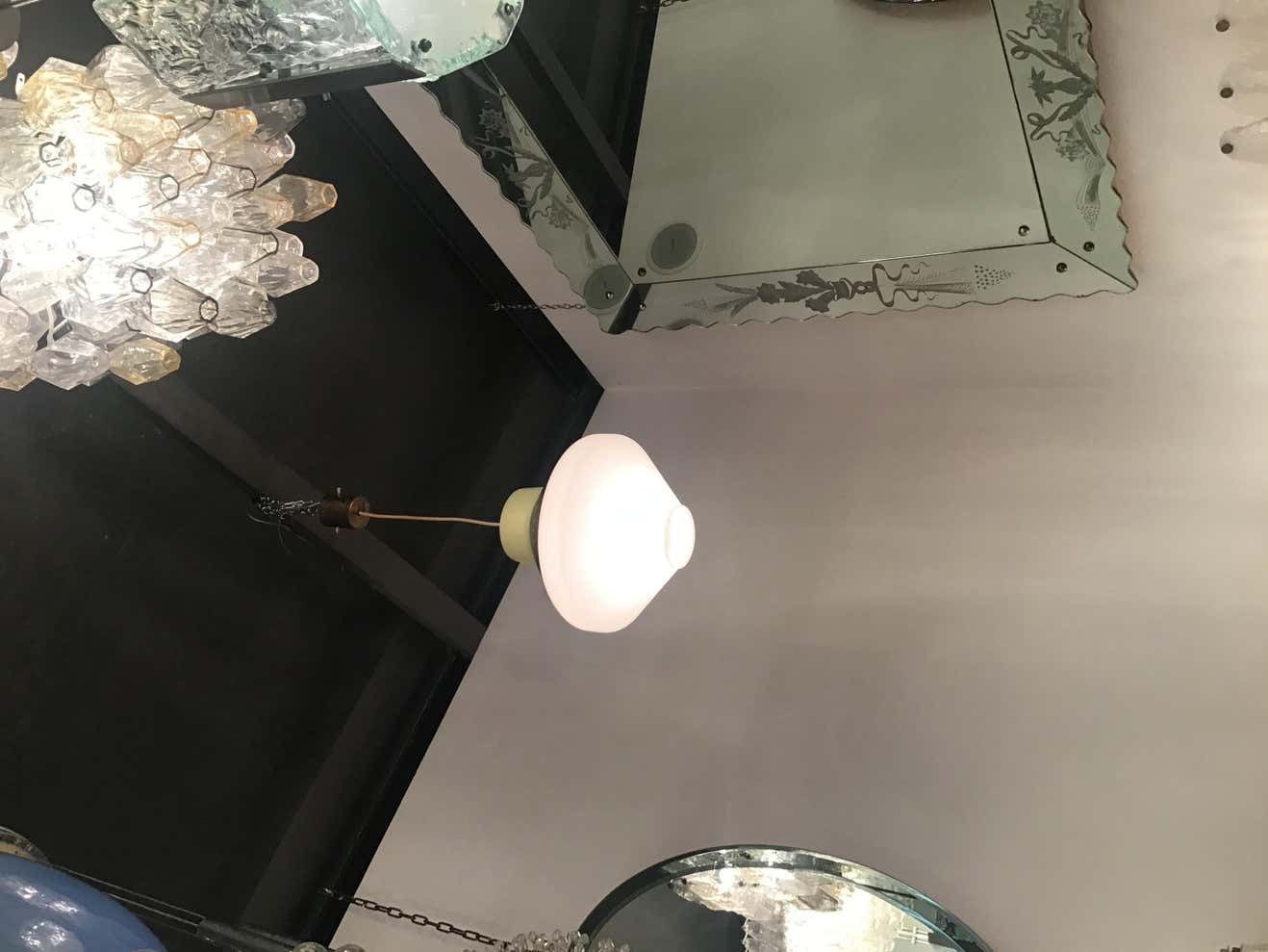 Stilnovo Chandelier Opaline Glass Brass Metal 1955 Italy photo vinterior