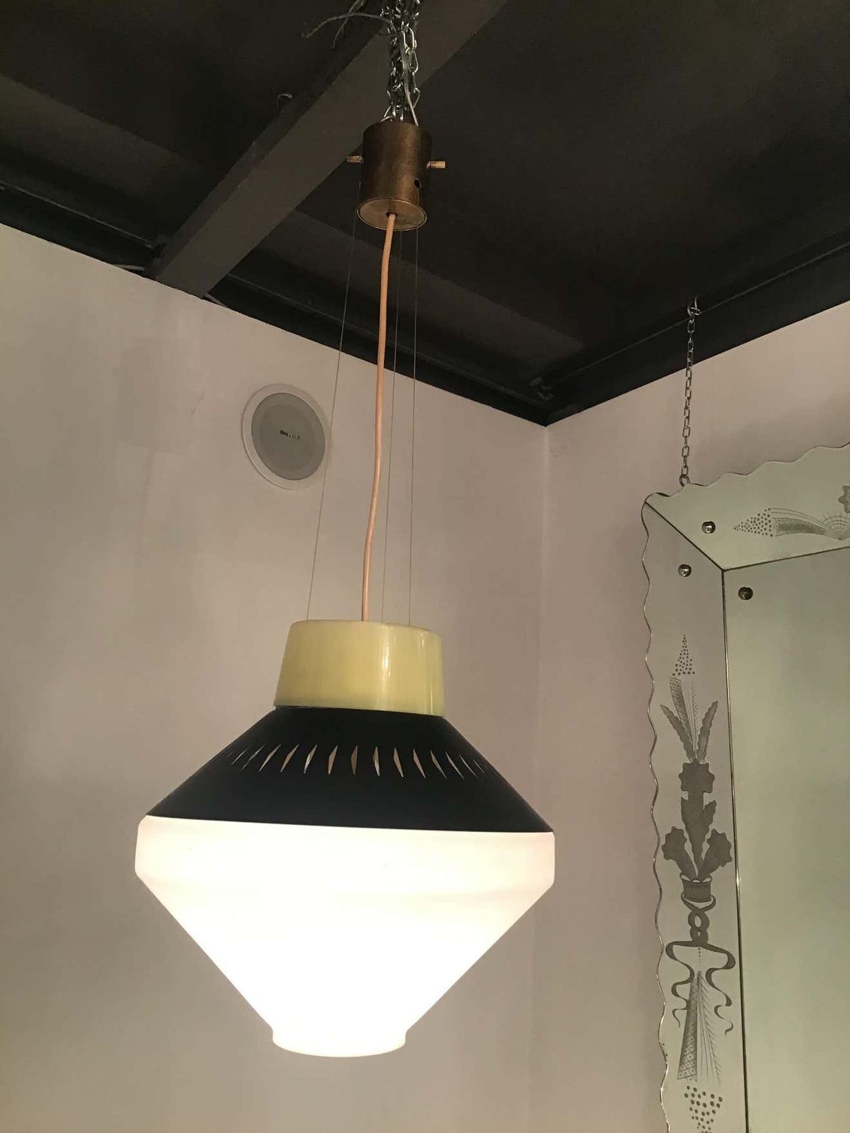 Lighting Stilnovo Chandelier Opaline Glass Brass Metal 1955 Italy photo