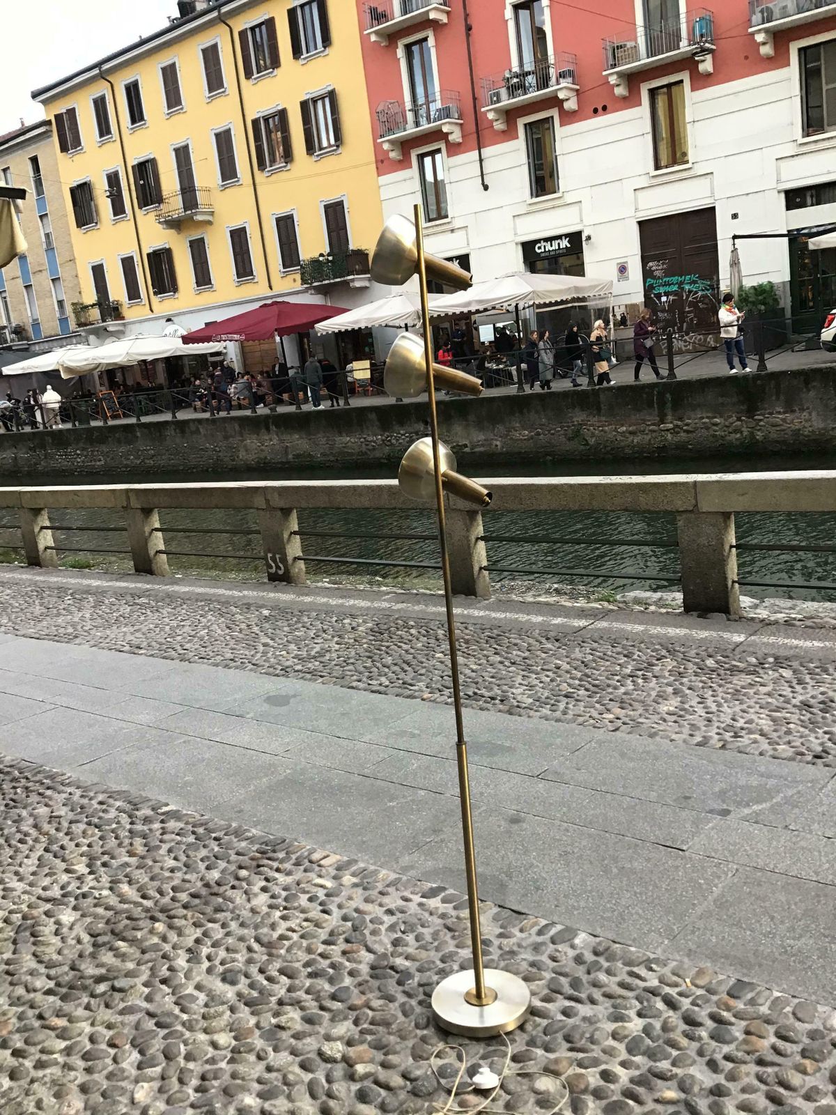 photo furniture Oscar Torlasco “Lumi” Floor Lamp Brass Metal Crome 1950 Italy