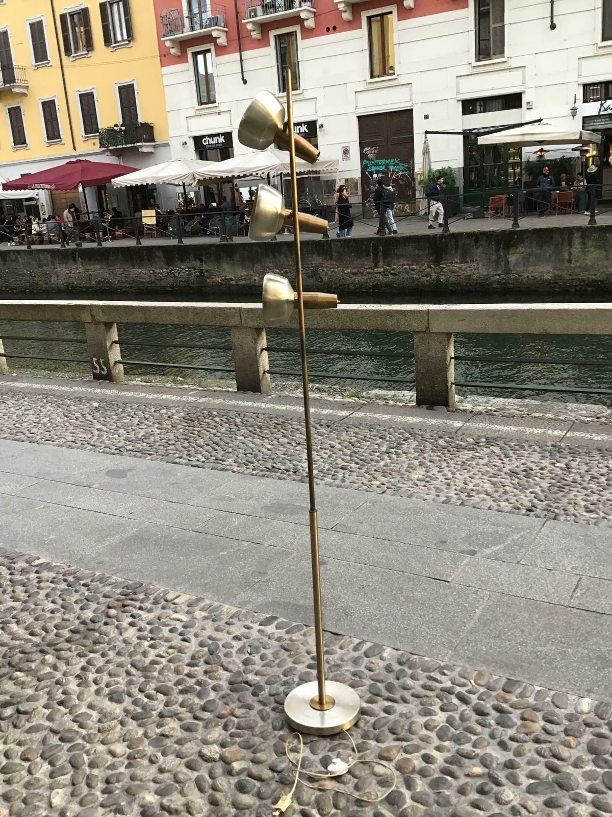 photo vinterior Oscar Torlasco “Lumi” Floor Lamp Brass Metal Crome 1950 Italy