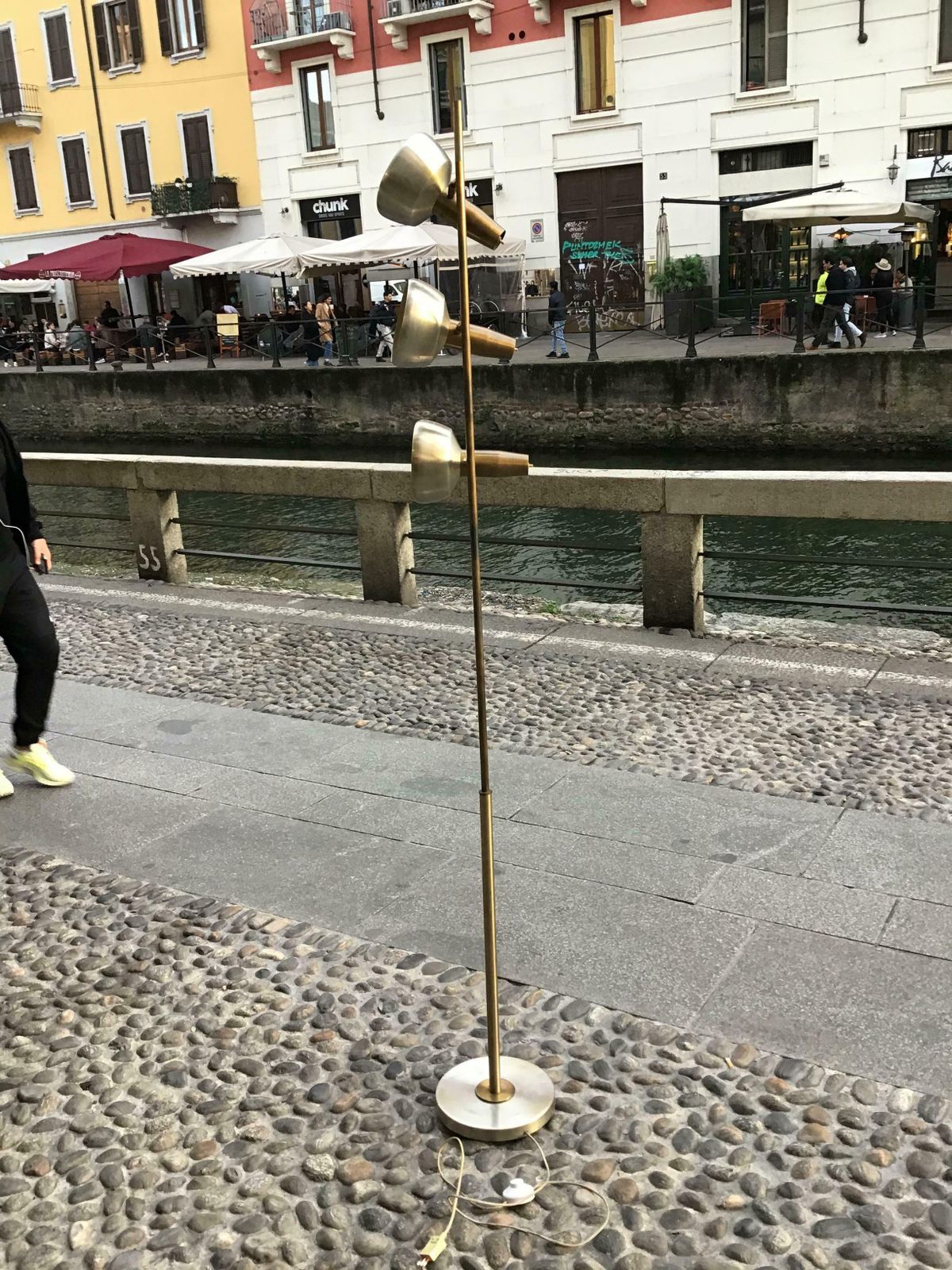 photo vintage Oscar Torlasco “Lumi” Floor Lamp Brass Metal Crome 1950 Italy