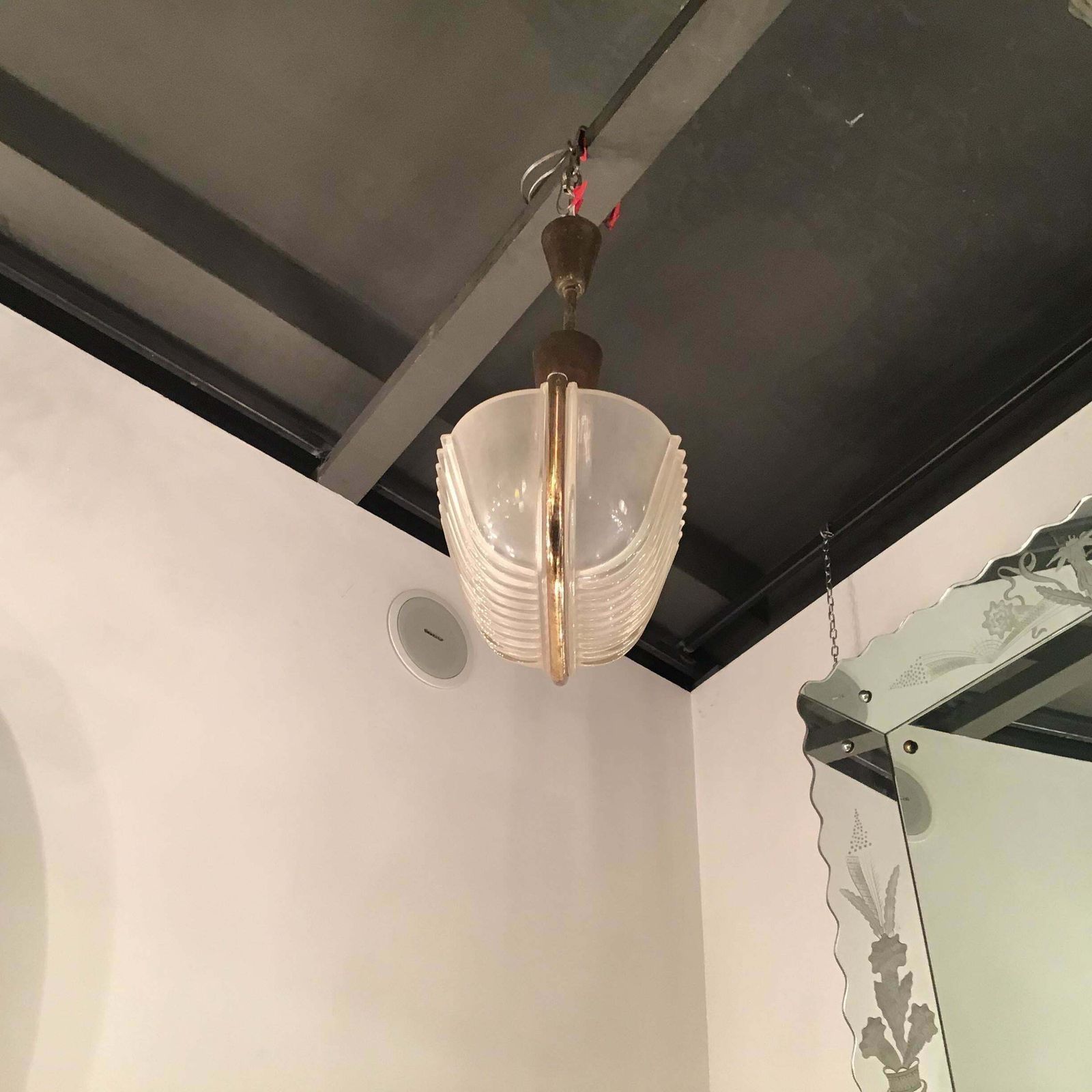 Seguso Chandelier Brass Glass 1930 Italy photo Lighting