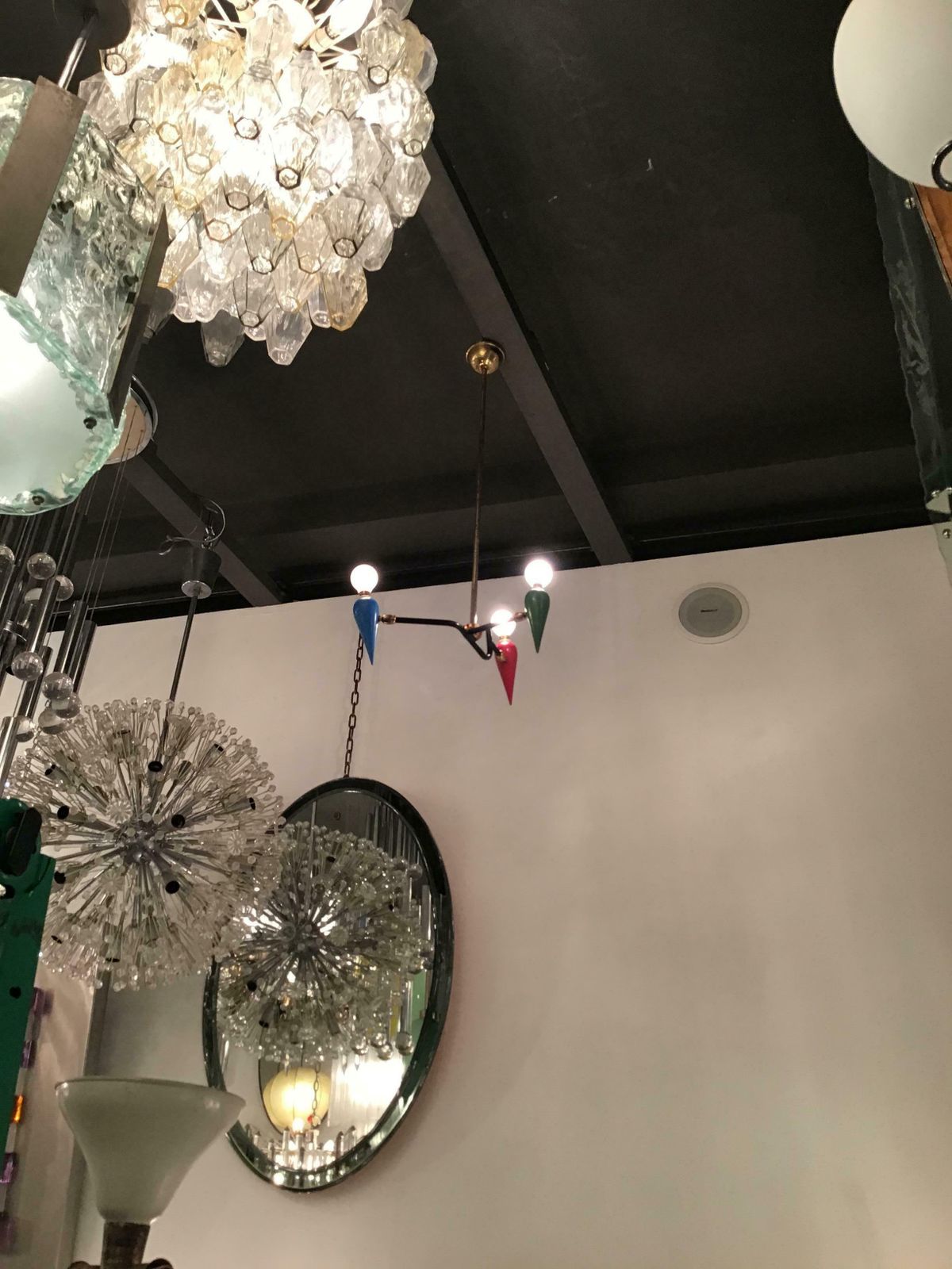 photo for sale Stilnovo Chandelier Brass Iron Wood 1950 Italy