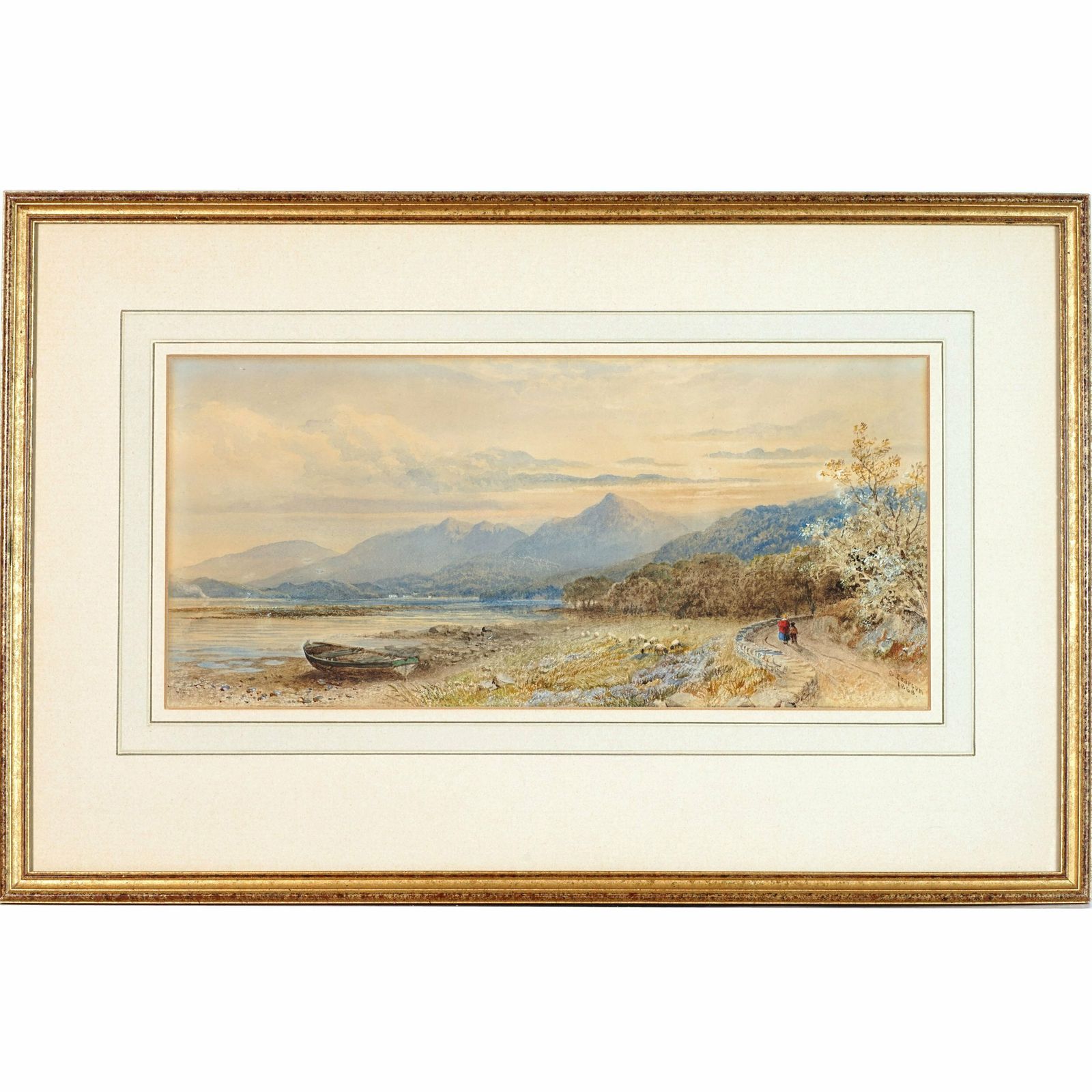 Lake View Of Snowdonia Watercolour By Cornelius Pearson 1868