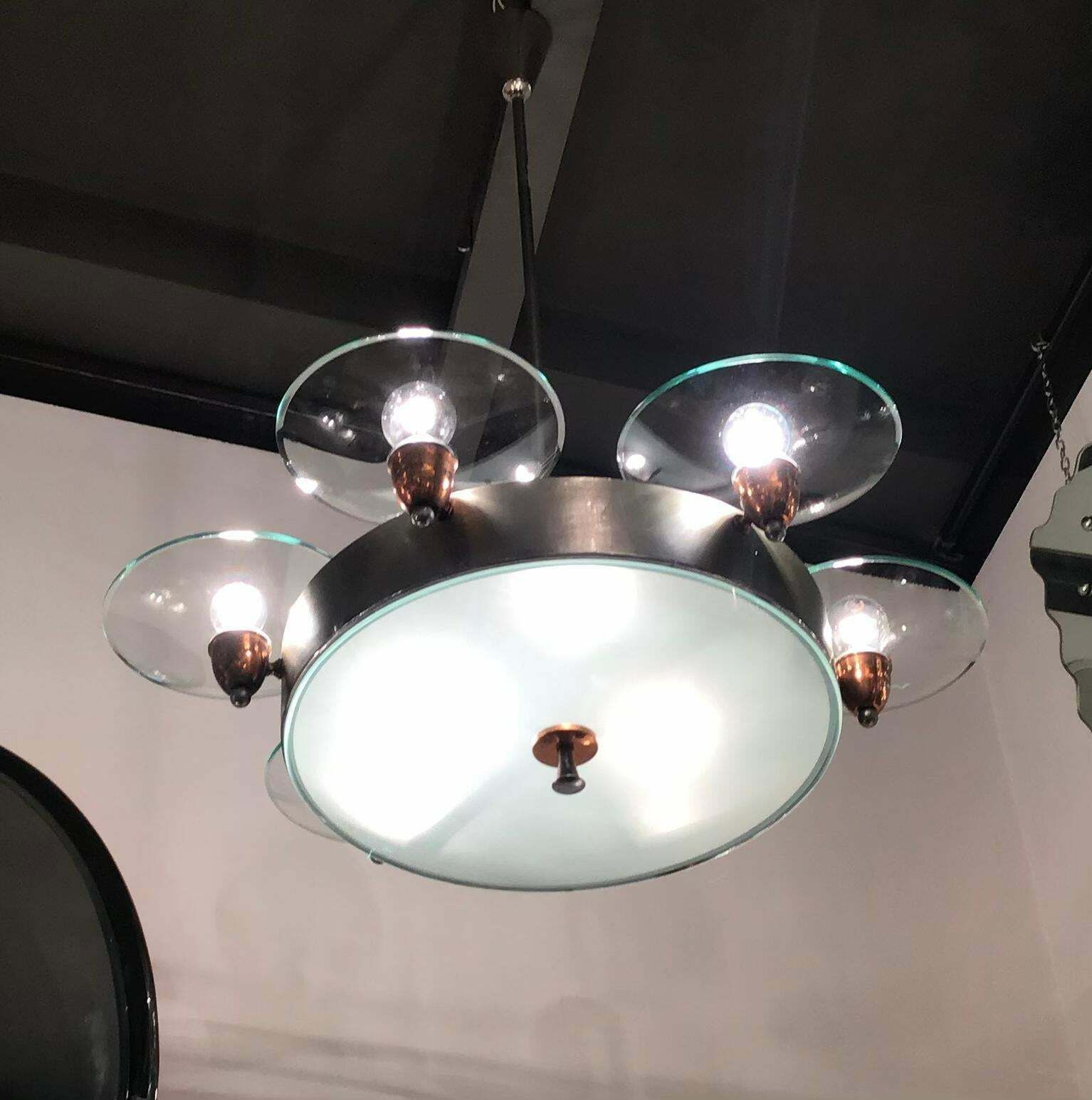 Pietro Chiesa Fontana Arte Chandelier Glass Copper Crome 1950 Italy photo vintage