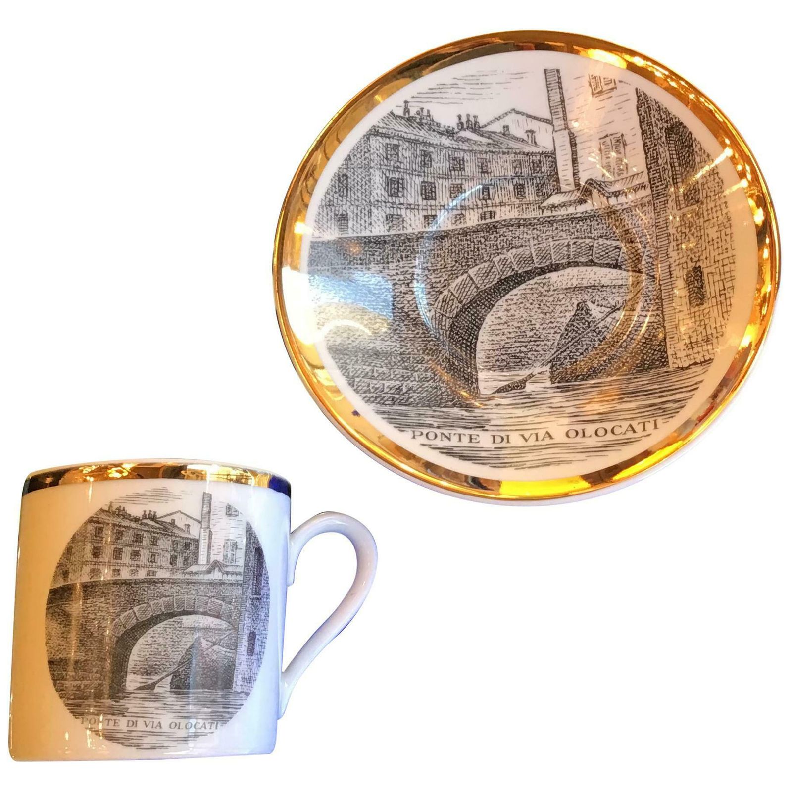 Fornasetti Porcelain Coffee Cup 1950 Ponte Di Via Olona Milano