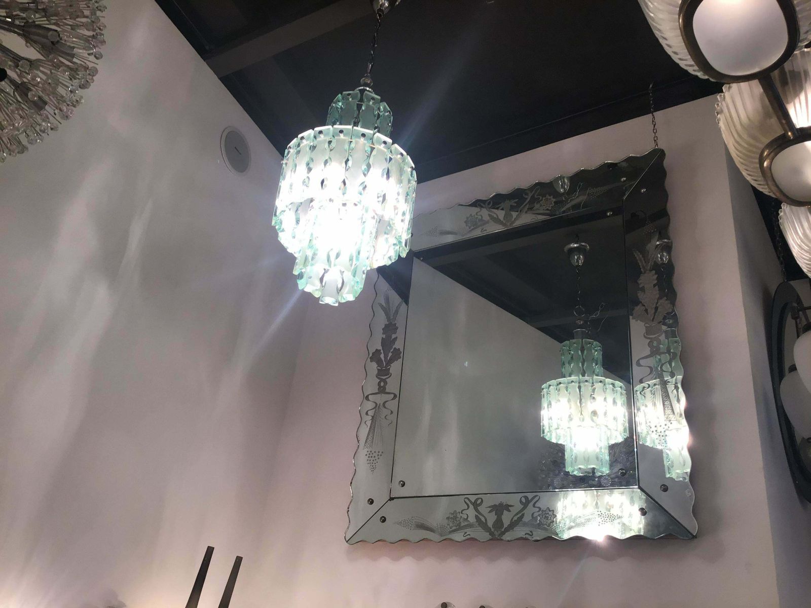 Cristal Arte Chandelier Hammered Glass Nickel Plated Brass, 1955, Italy photo vinterior