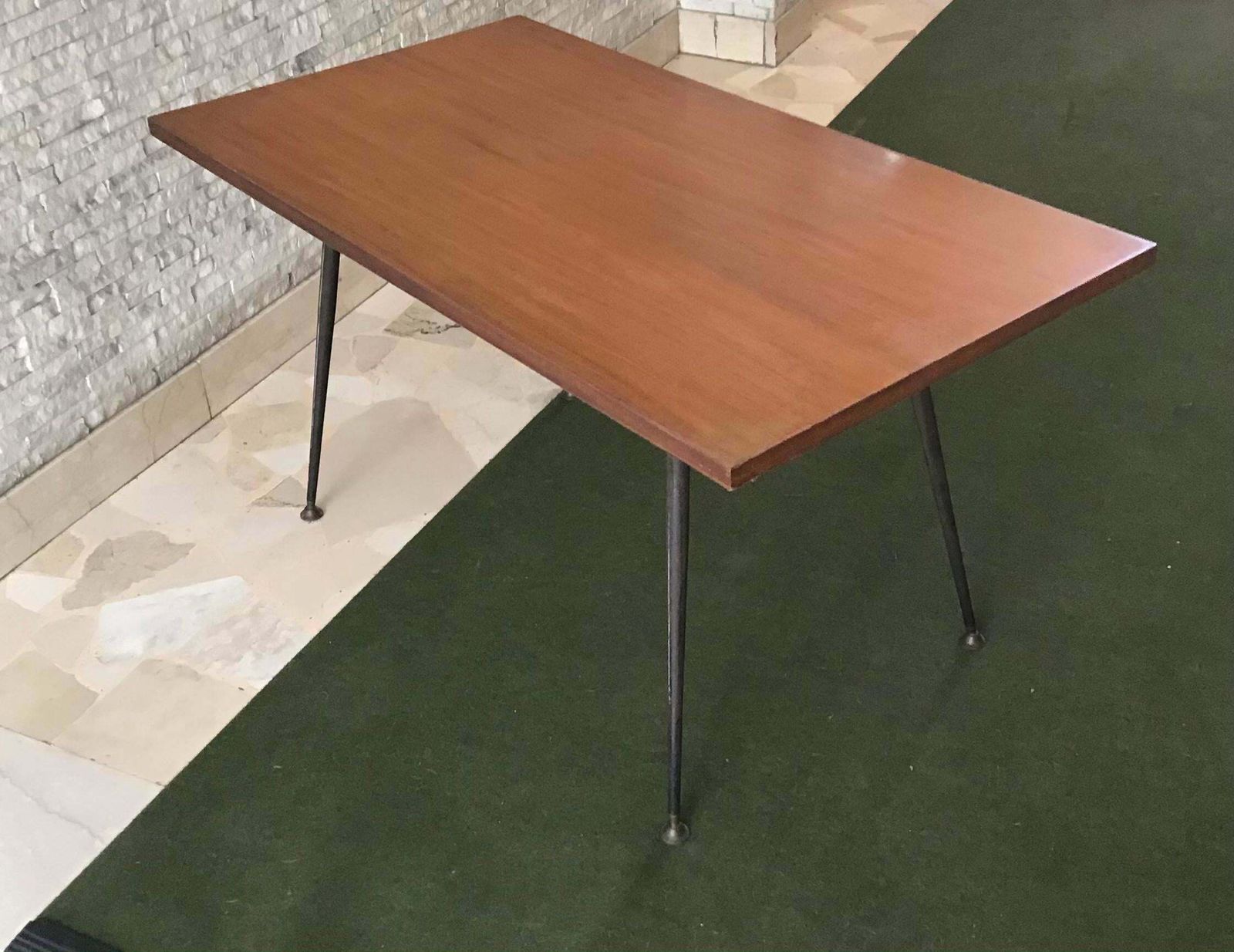 Jean Prouvé Stile Coffee Table Wood Brass Painted Steel 1954 France photo for sale