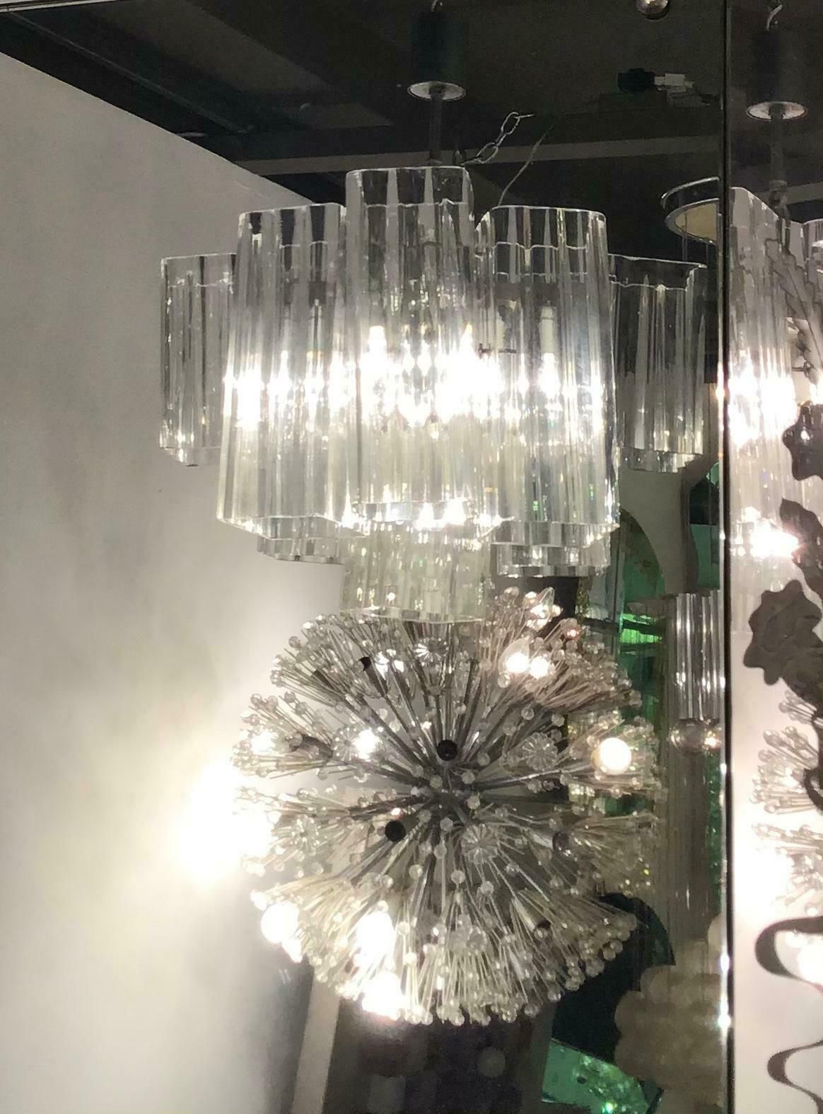 Venini Chandelier Murano Glass Iron Metal Crome, 1960, Italy photo buy