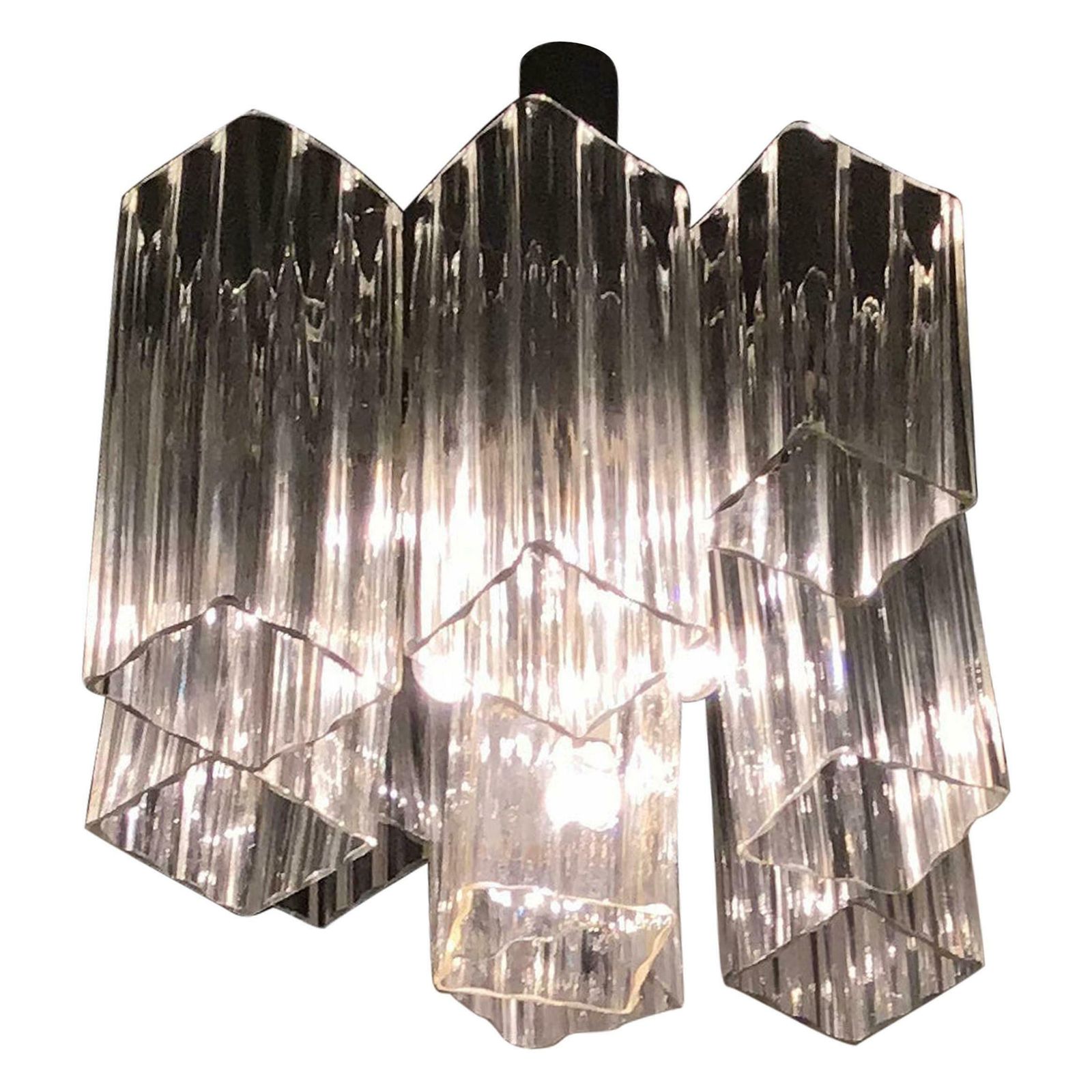 Venini Chandelier Murano Glass Iron Metal Crome, 1960, Italy