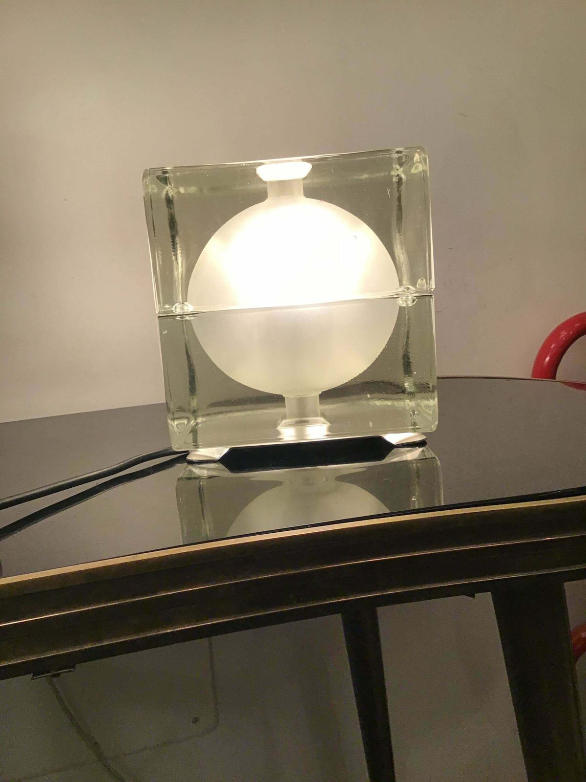 photo for sale Alessandro Mendini “Cubosfera” Table Lamp Metal Crome Glass 1968 Italy