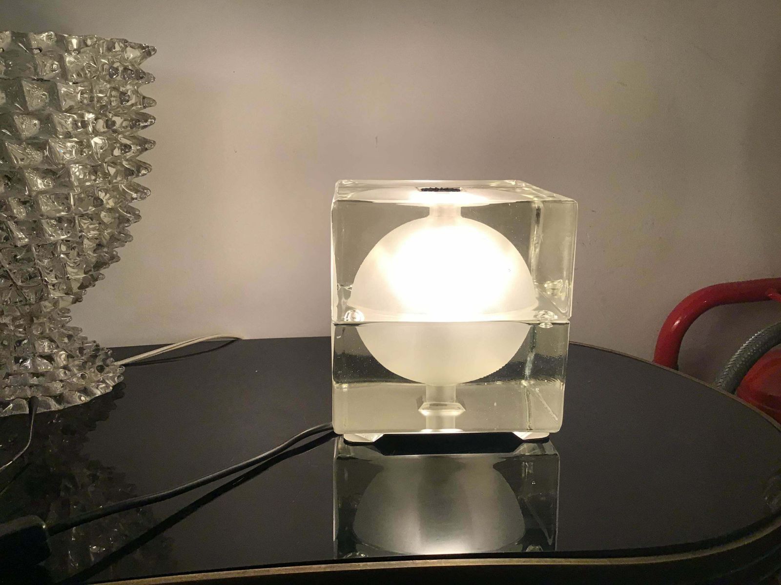 photo buy Alessandro Mendini “Cubosfera” Table Lamp Metal Crome Glass 1968 Italy
