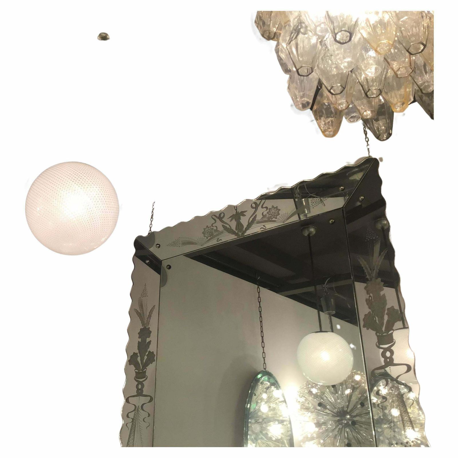Venini Carlo Scarpa Chandelier Murano Glass Metal Crome 1930 Italy