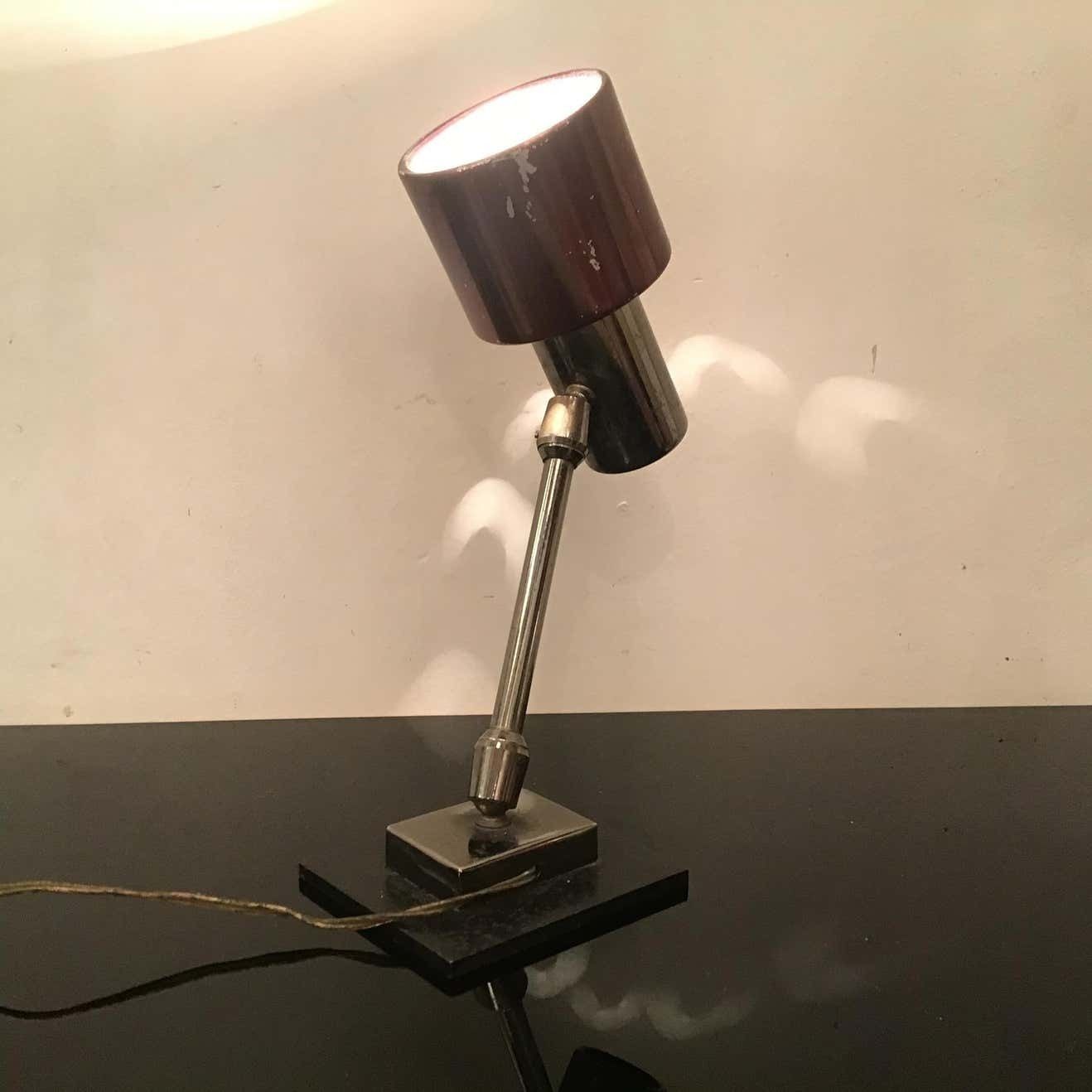 Stilnovo Table Lamp Adjustable Metal Crome Metal 1950 Italy photo vinterior