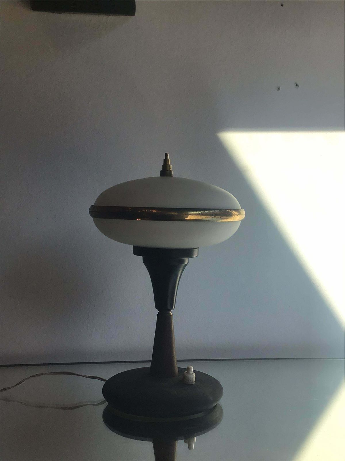 Stilnovo Table Lamp Brass Glass Wood, 1955, Italy photo furniture