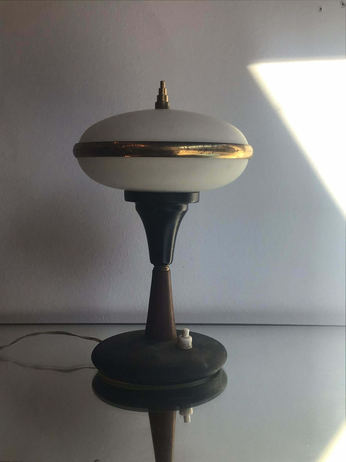 Stilnovo Table Lamp Brass Glass Wood, 1955, Italy photo 1087.0