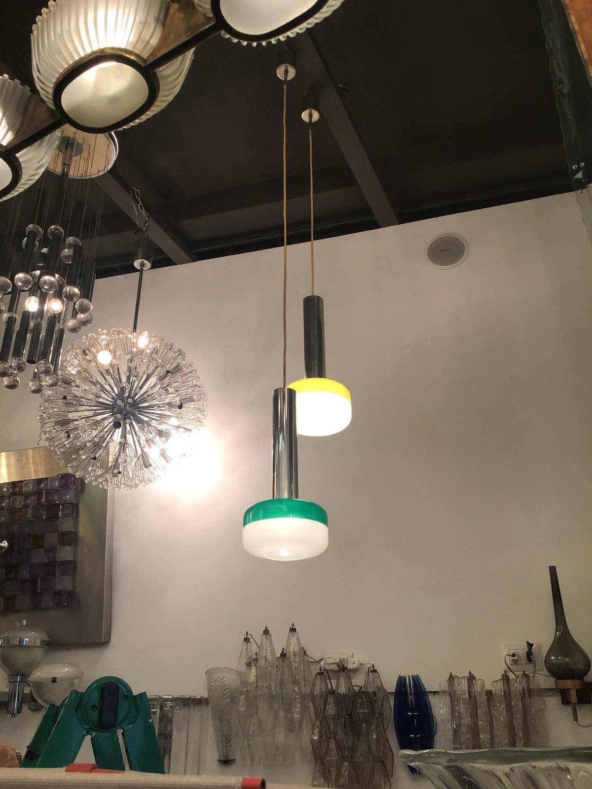 Stilnovo Chandeliers Metal Crome Plexiglass 1955 Italy photo for sale