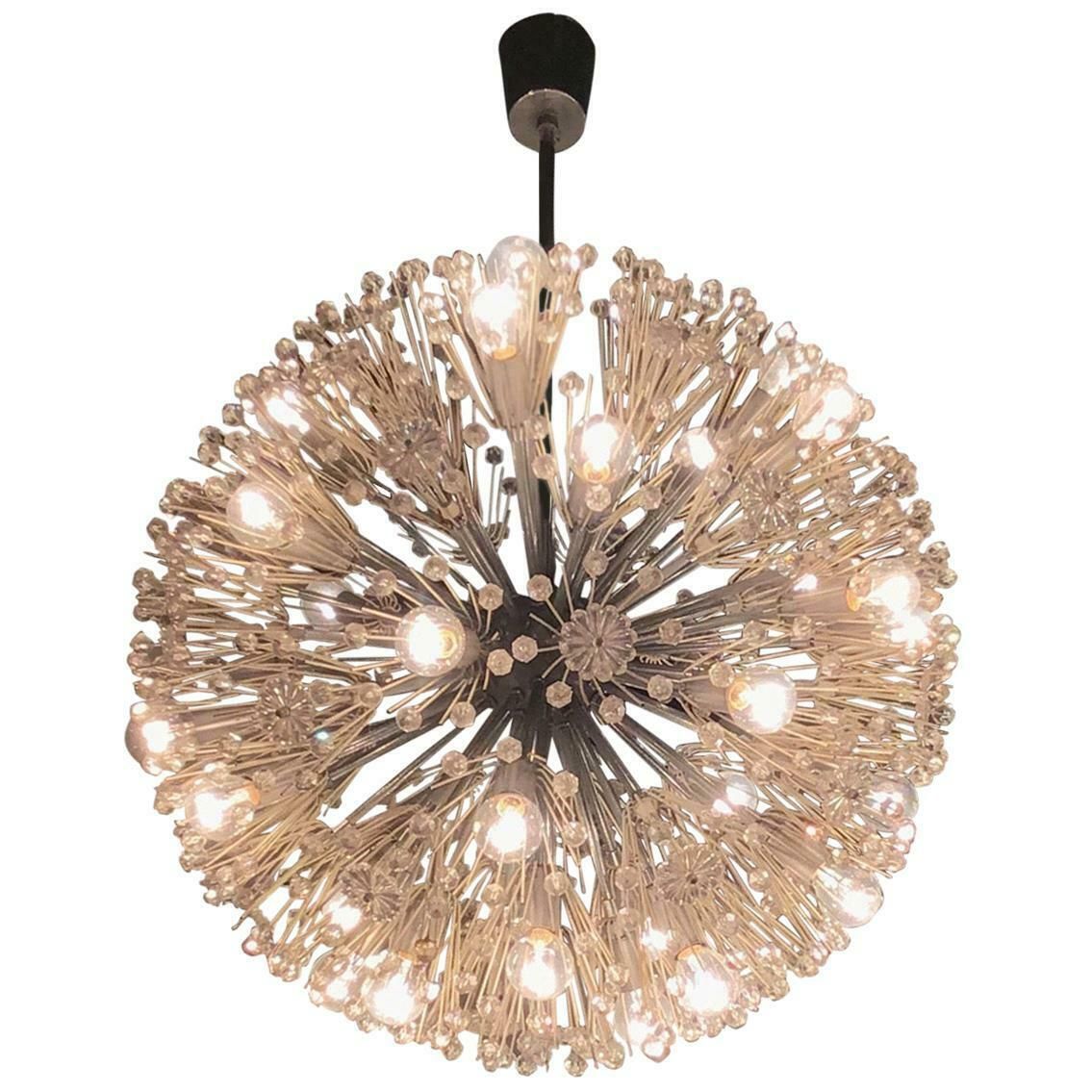Emil Stejnar Chandelier Sputnik 1955 Metal Iron Plexiglass Austria 33 Lights