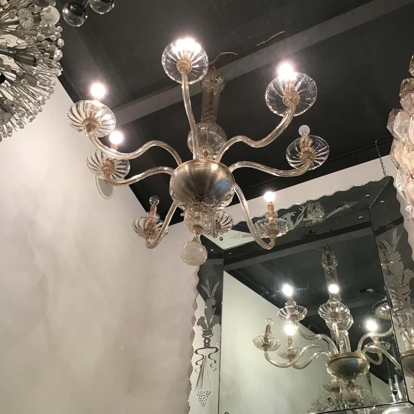 Venini Chandelier 8 Lights Murano Glass, 1940, Italy photo for sale