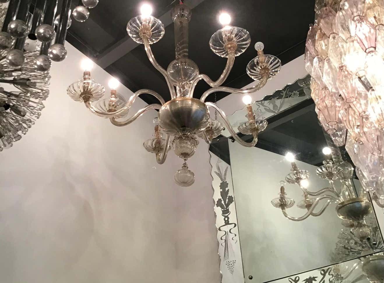 Venini Chandelier 8 Lights Murano Glass, 1940, Italy photo Lighting