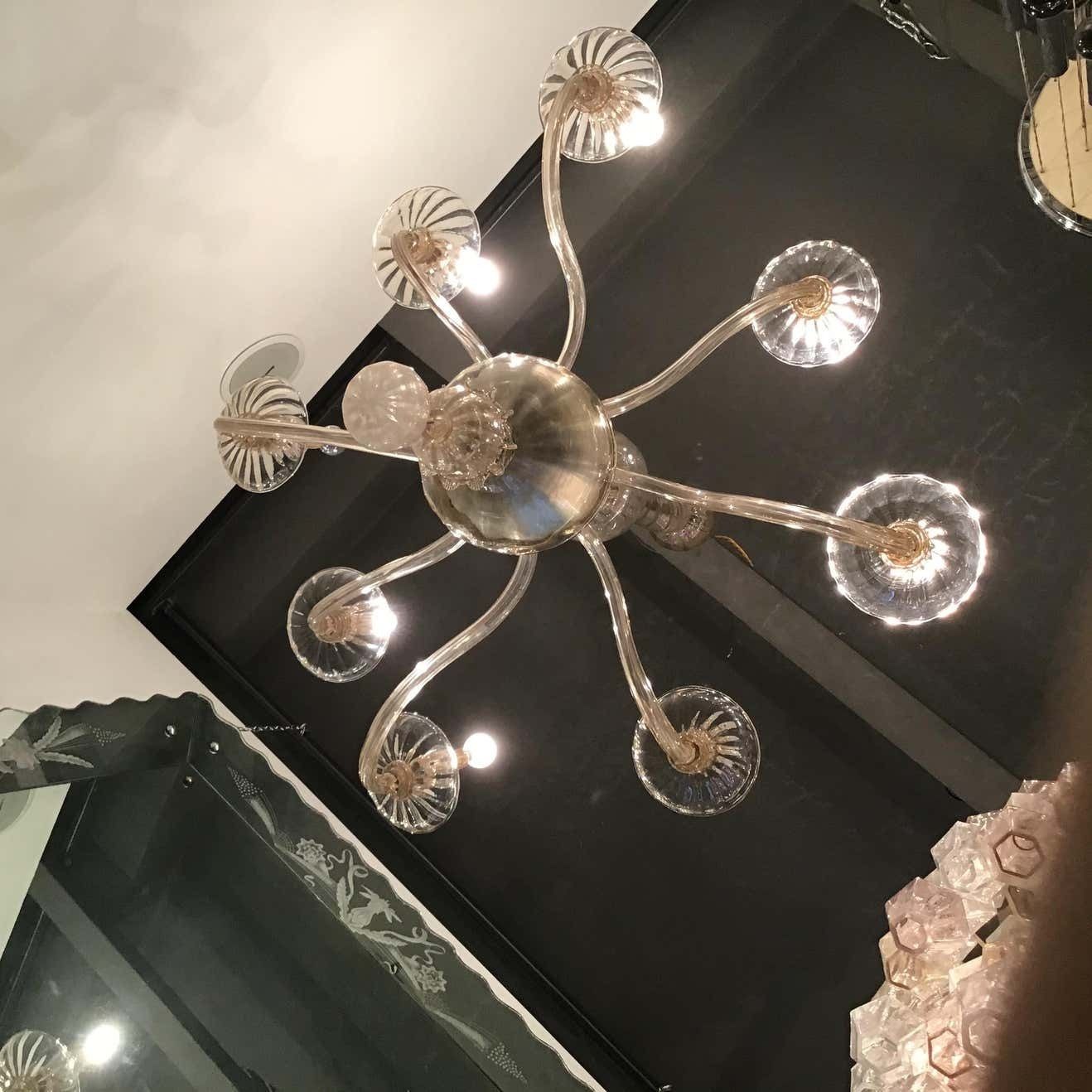 Venini Chandelier 8 Lights Murano Glass, 1940, Italy photo vinterior