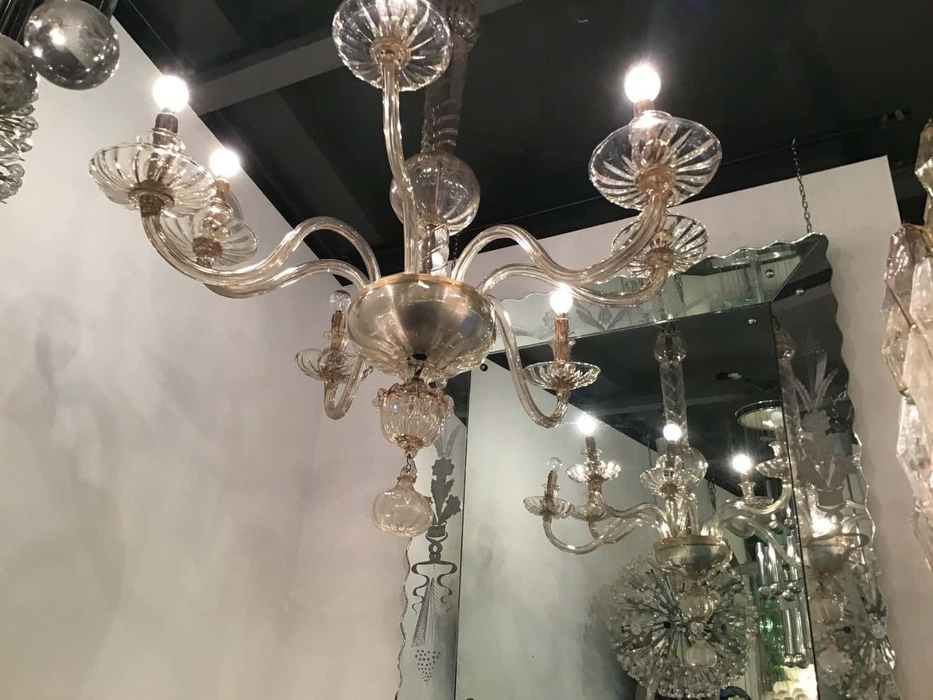 Venini Chandelier 8 Lights Murano Glass, 1940, Italy photo vintage