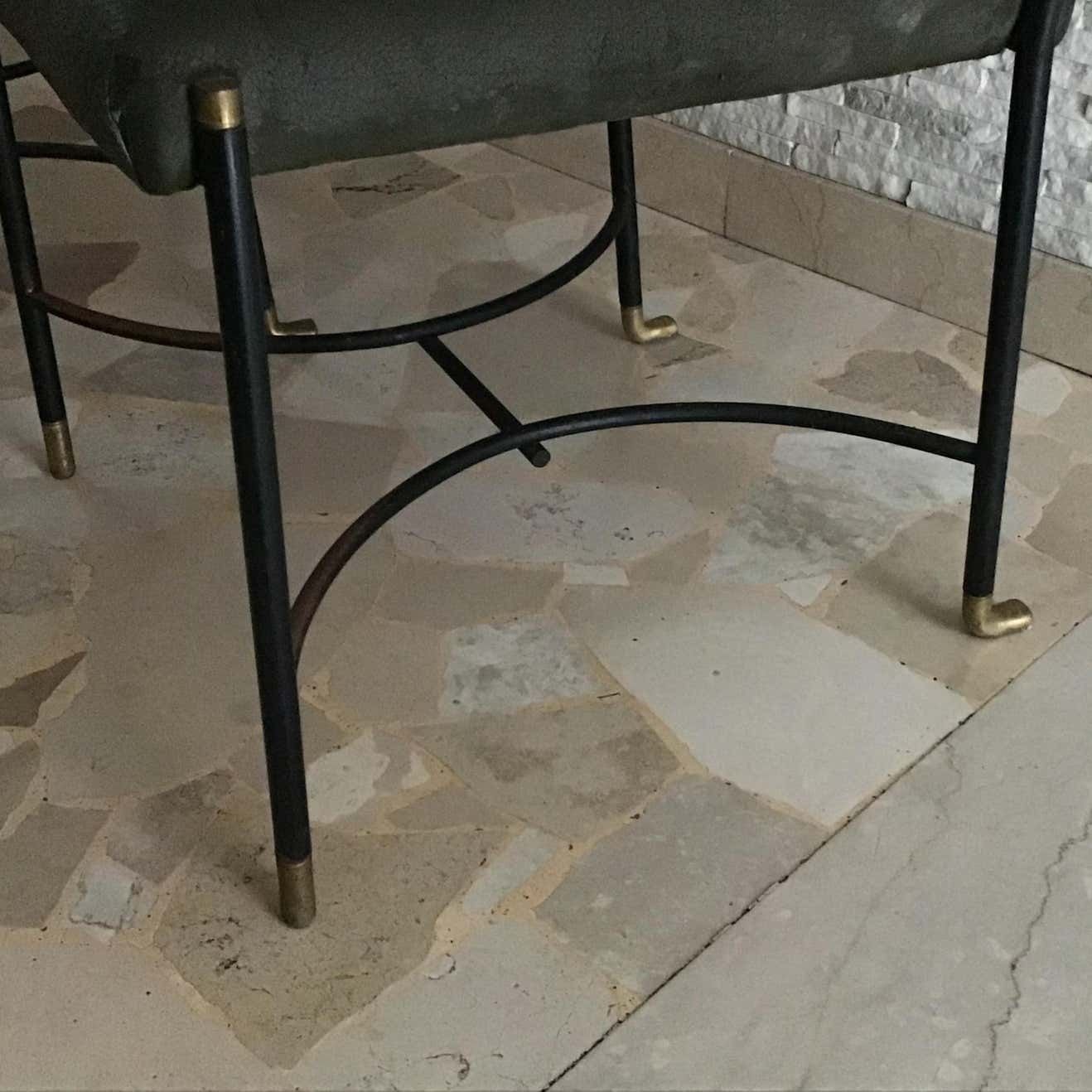 Luigi Caccia Dominioni B 3chair/Armchairs Brass Iron Fabric Padding, 1950 Italy photo furniture