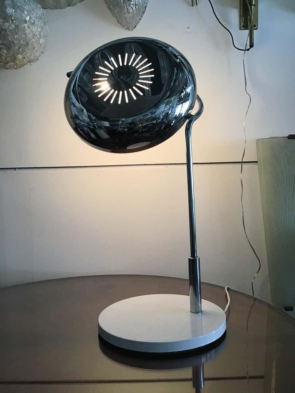Reggiani Exclusive Table Lamp Metal Crome Iron Plexiglass, 1967, Italy photo Lighting